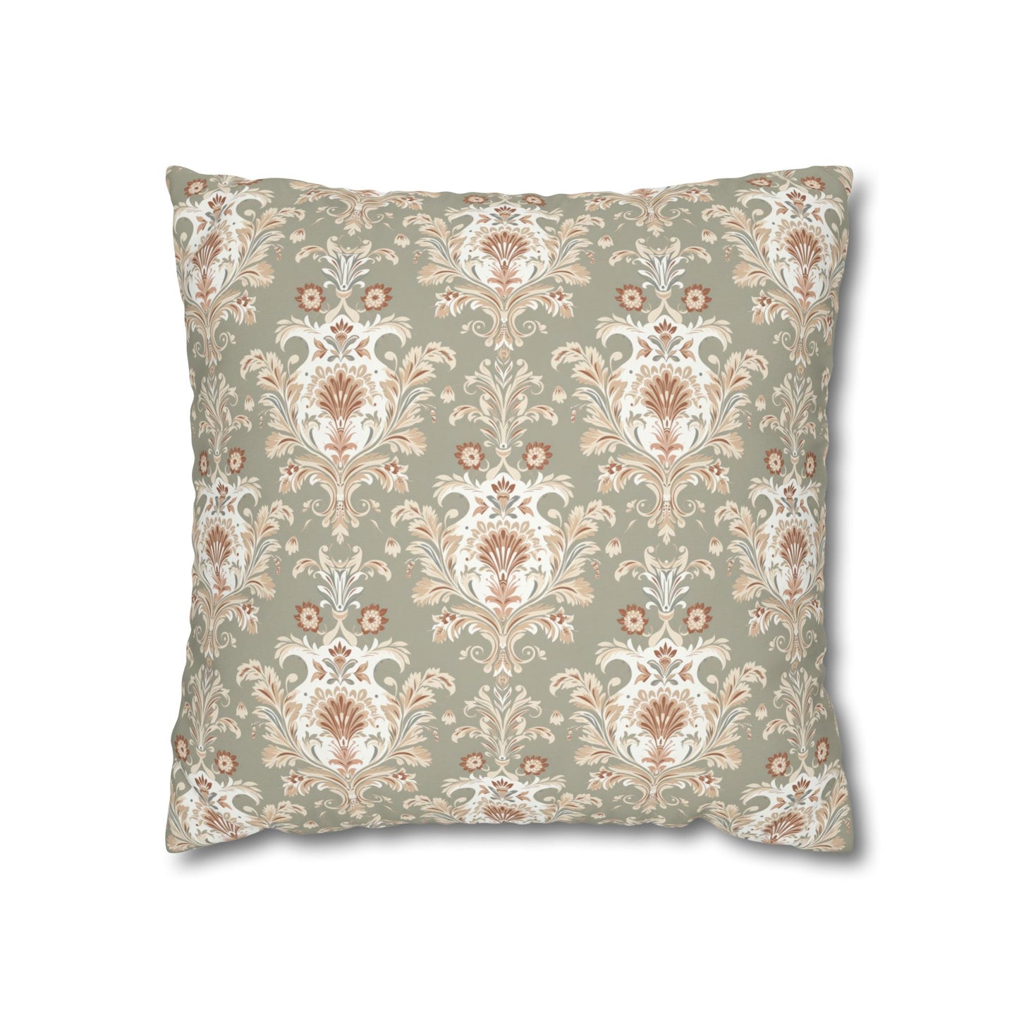 Fantasy Collection Green Damask Square Poly Canvas Pillowcase