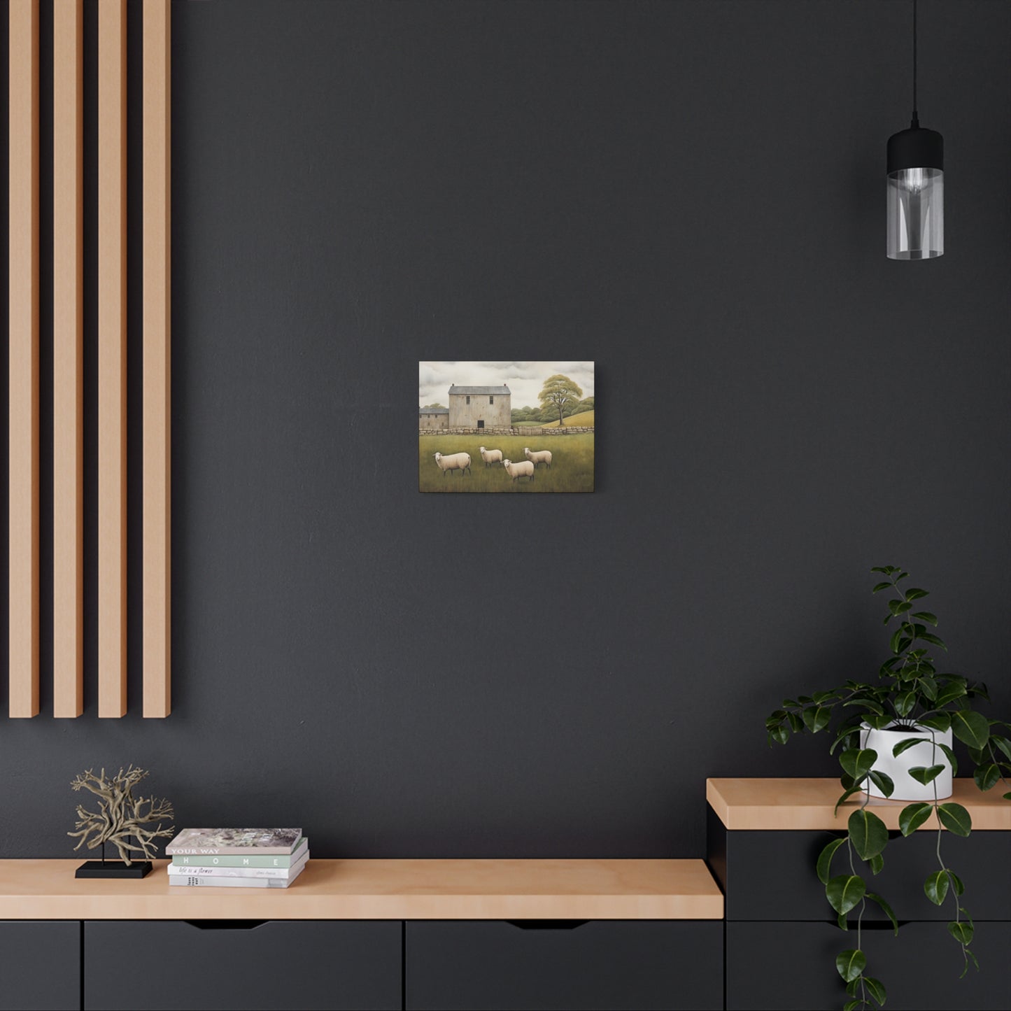 Rustic Farmhouse Canvas Wall Art with Sheep Landscape