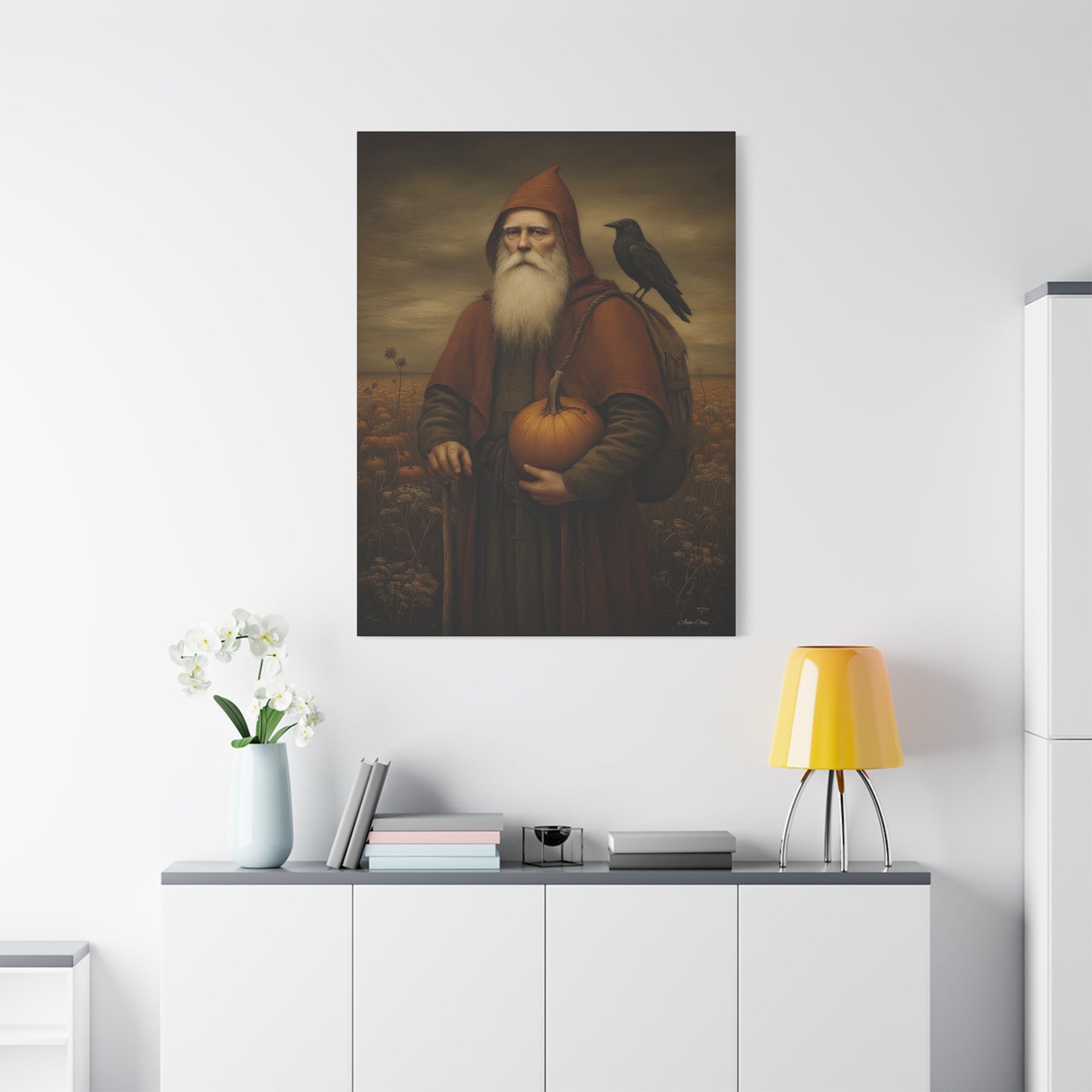 Autumn Santa Wall Art, Fall Decor, Pumpkin Harvest Print, Cozy Home Decor, Primitive Aesthetic