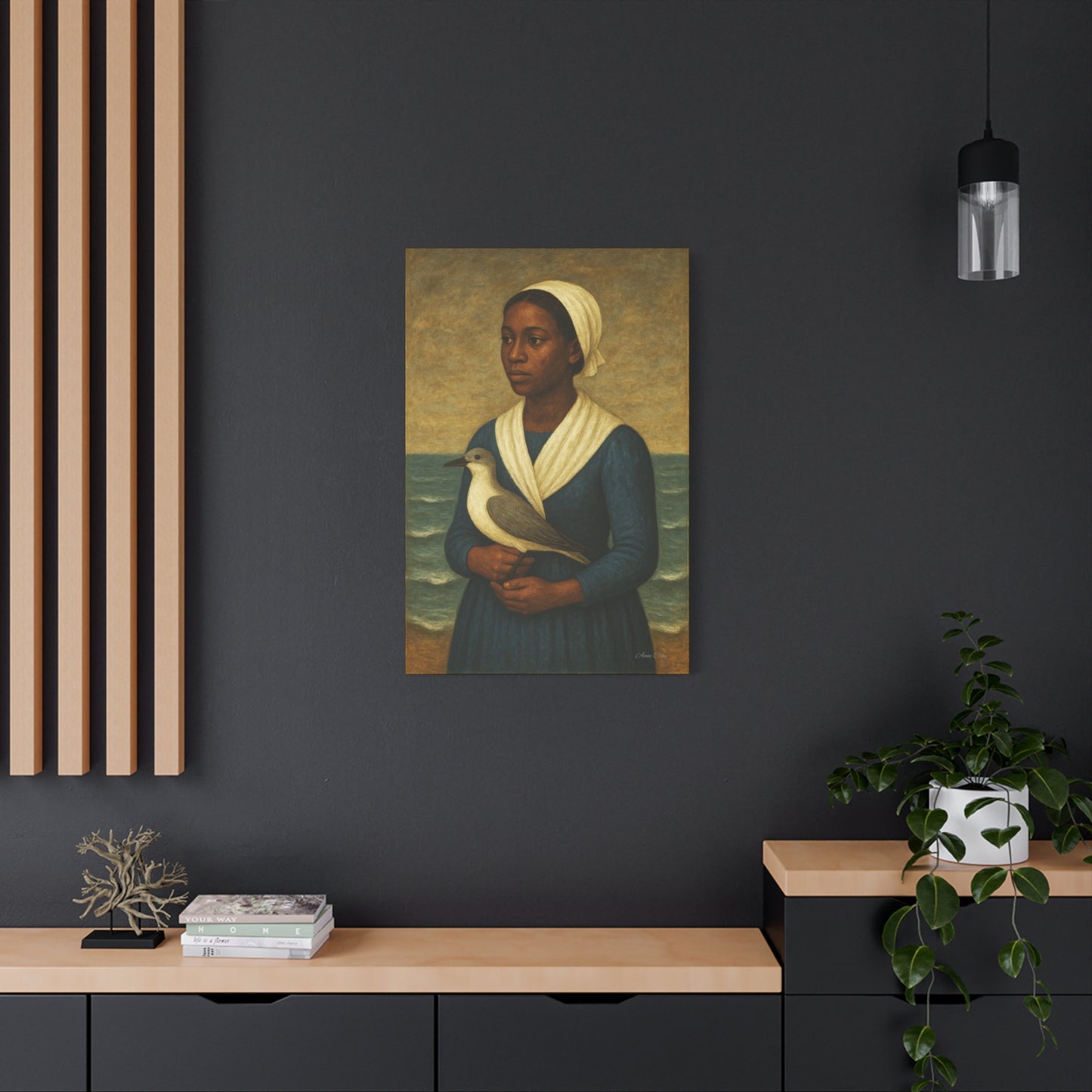 Canvas Wall Art - Portrait of a Woman with a Bird, Home Decor, Art Print, Gallery Wall, Unique Gift, Coastal Decoration, Fine Art