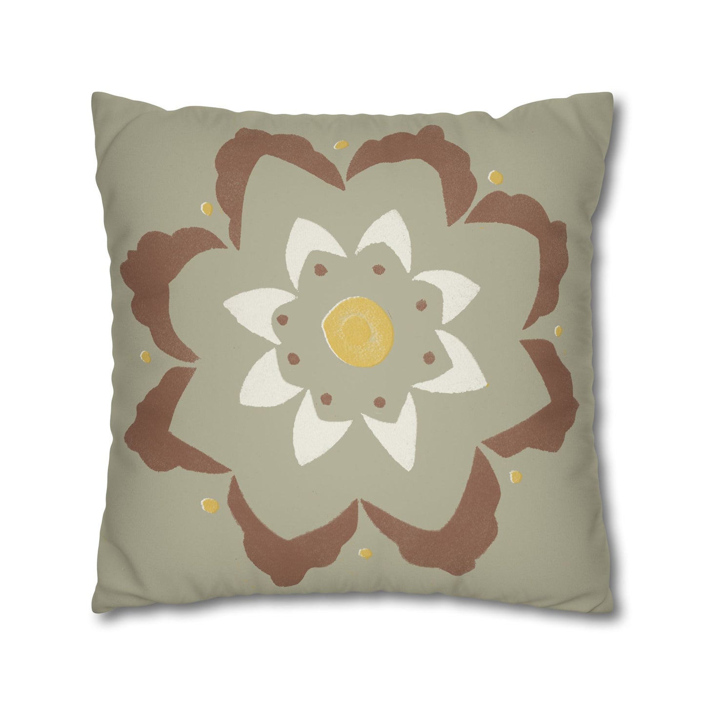 Fantasy Collection Stencil Flower Taupe Faux Suede Square Pillowcase