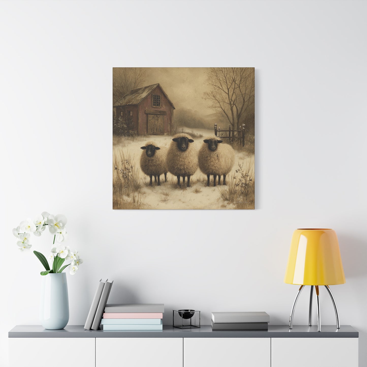 Rustic Sheep Canvas Art, Farmhouse Decor, Country Wall Art, Living Room Decor, Cozy Home Accent