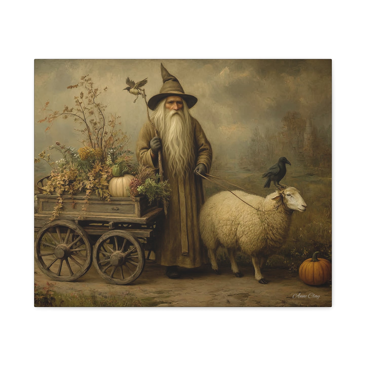 Whimsical Harvest Canvas Art, Autumn Decor, Farmhouse Wall Art, Mythical Wizard Artwork, Halloween & Thanksgiving Decoration