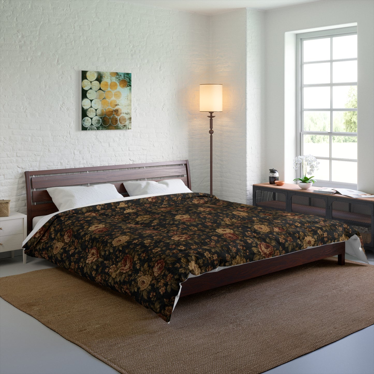 Floral Vintage Comforter — Dark Rustic Rose Bedding