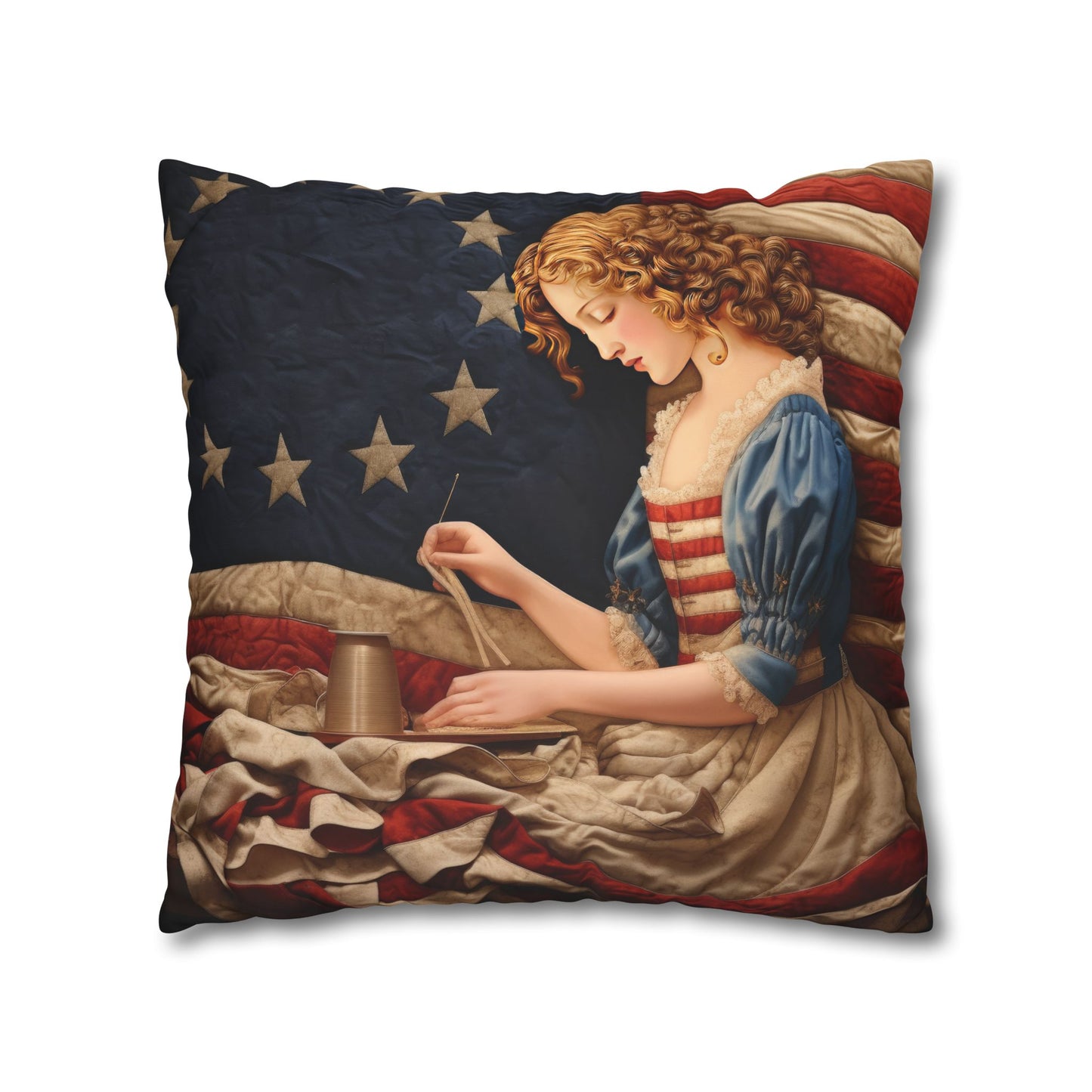 Faux Quilted Betsy Ross Square Poly Canvas Pillowcase