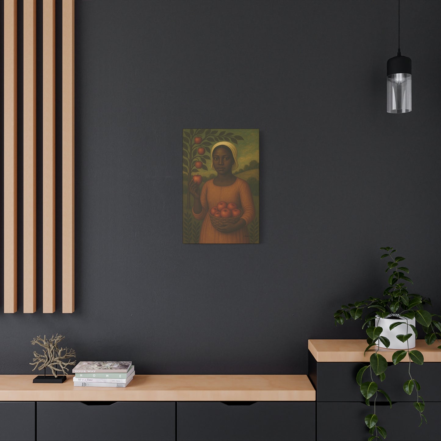 Autumn Harvest Primitive Folk Portrait of a Woman with Apples