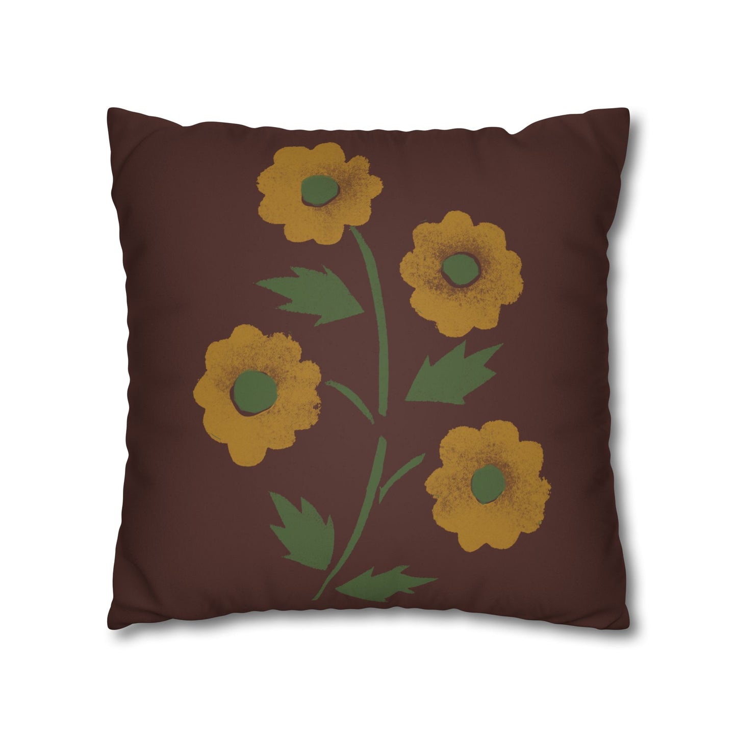 Stencilled Flower on Country Red Faux Suede Square Pillowcase