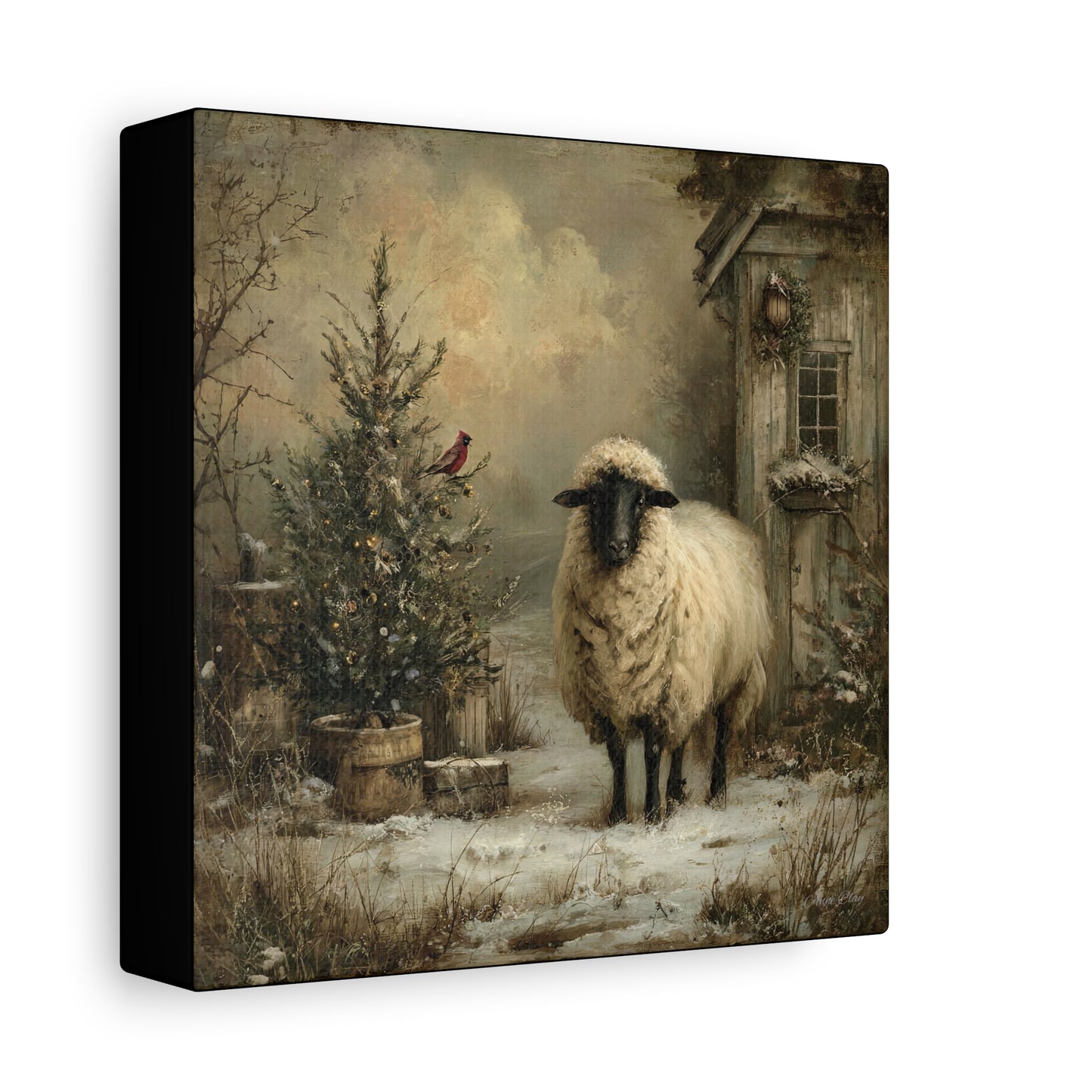 Cozy Farmhouse Canvas Print, Rustic Home Decor, Christmas Wall Art, Sheep Artwork, Winter Landscape Decor, Gift for Animal Lovers