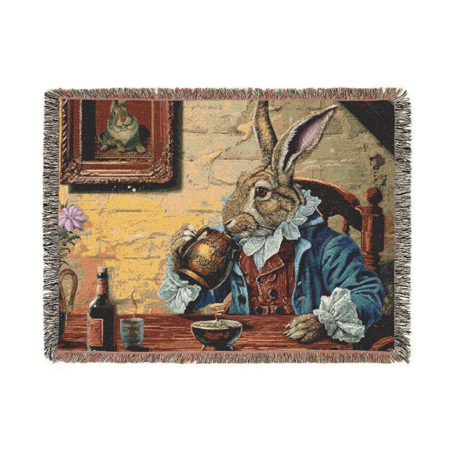 Charming Rabbit Woven Blanket - Cozy Tapestry for Home Decor