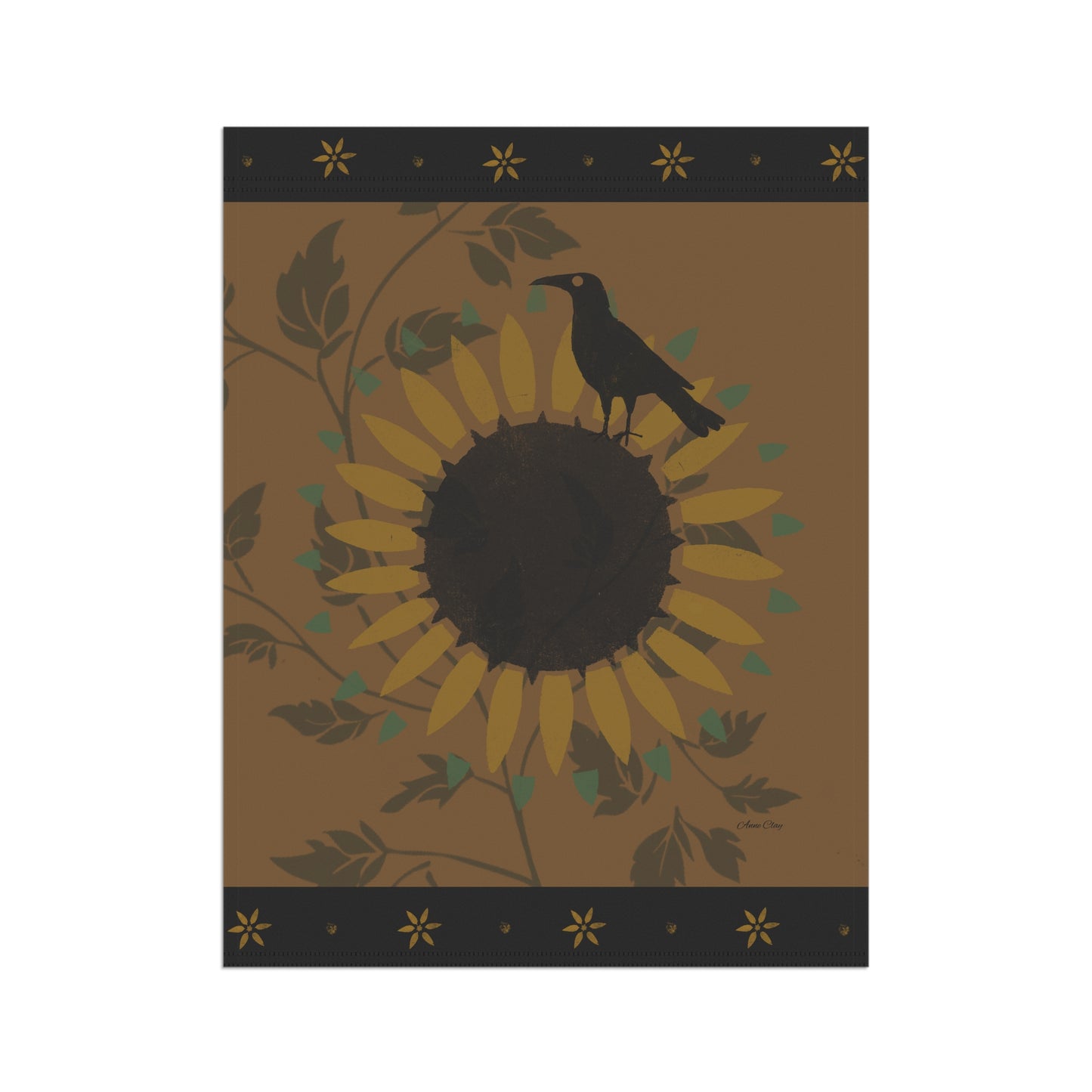 Sunflower and Crow Stencil Gold on Black Garden & House Banner
