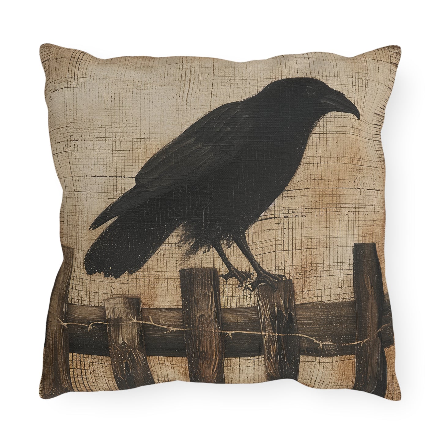 Black Crow on a Fence Outdoor Pillows