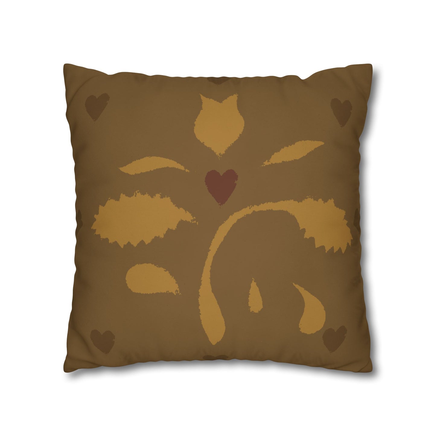 Leaves and Hearts Stencil Square Poly Canvas Pillowcase