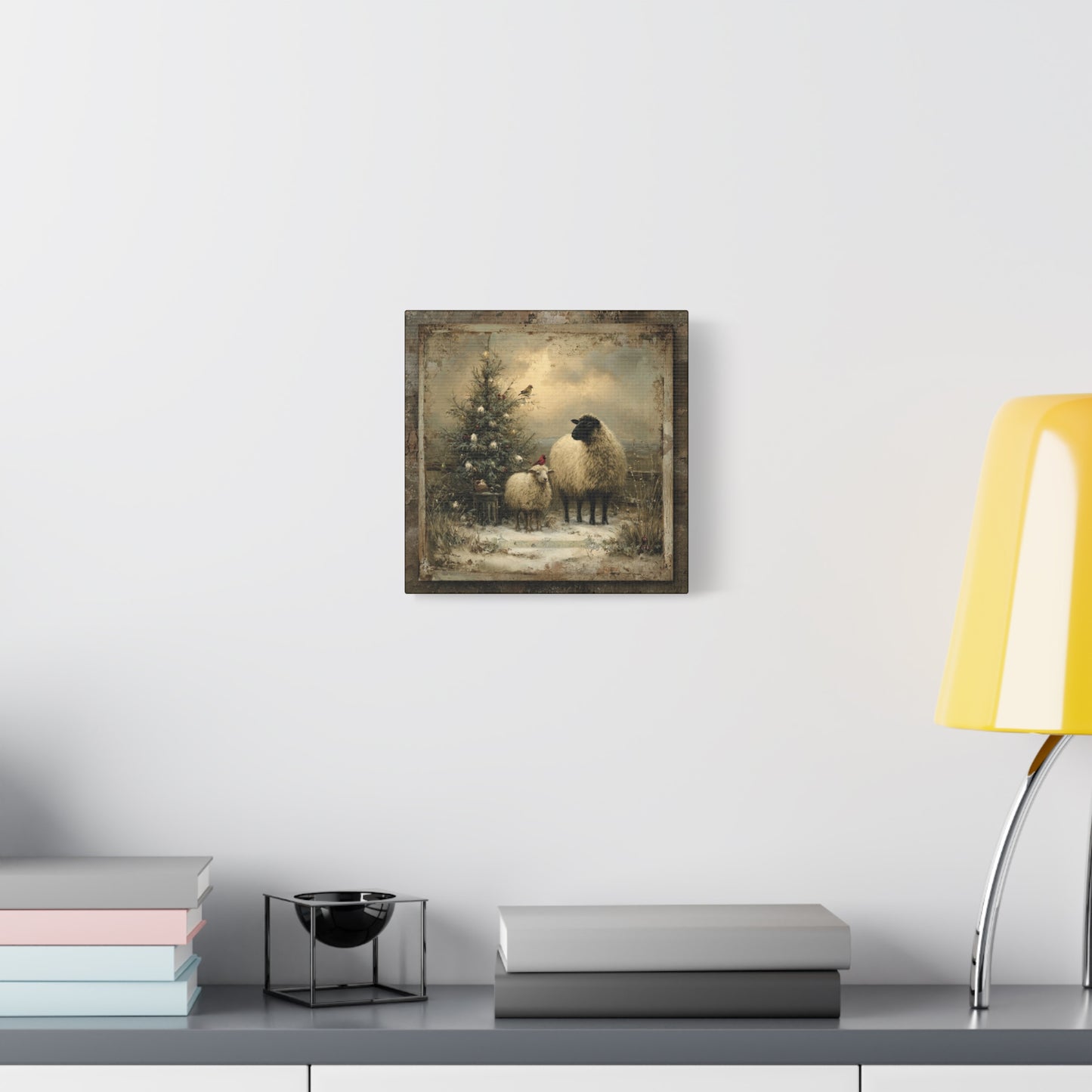 Rustic Sheep Art Canvas Print, Farmhouse Decor, Holiday Wall Art, Cozy Home Vibe, Christmas Sheep Painting, Farmhouse Wall Art