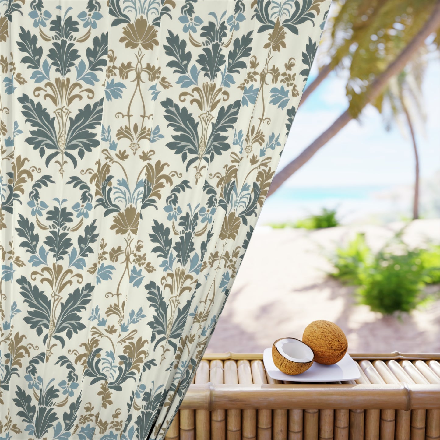 Blue and Tan Early American Style Window Curtains (1 Piece)
