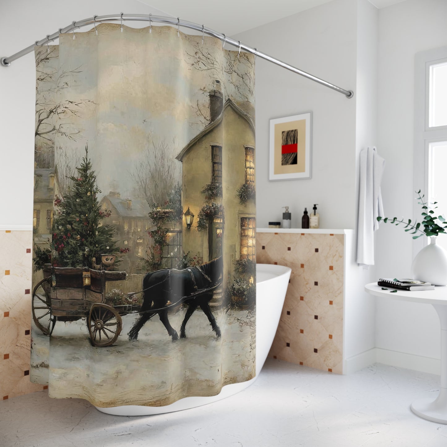 Winter Wonderland Shower Curtain, Cozy Christmas Decor, Rustic Holiday Bathroom, Winter Home Aesthetic, Farmhouse Style