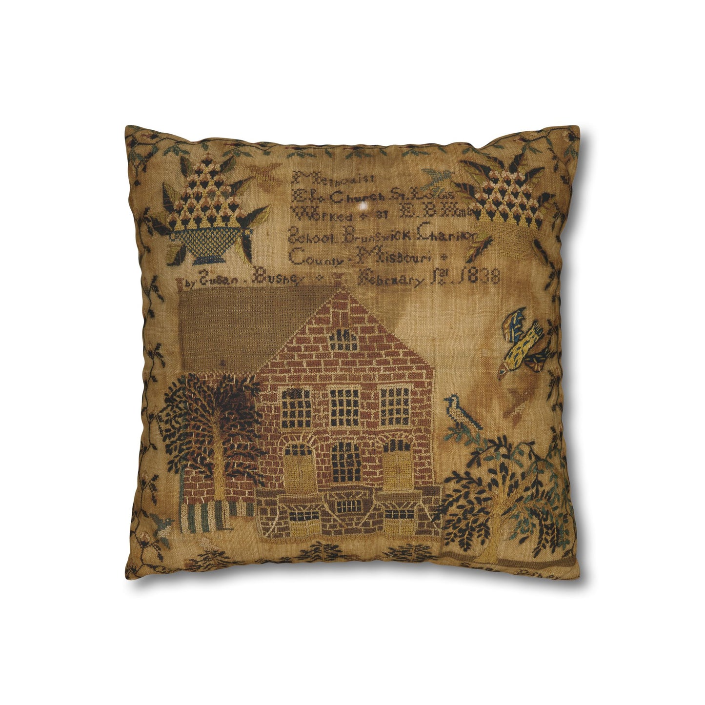 Gritty Prim Sampler Square Poly Canvas Pillowcase