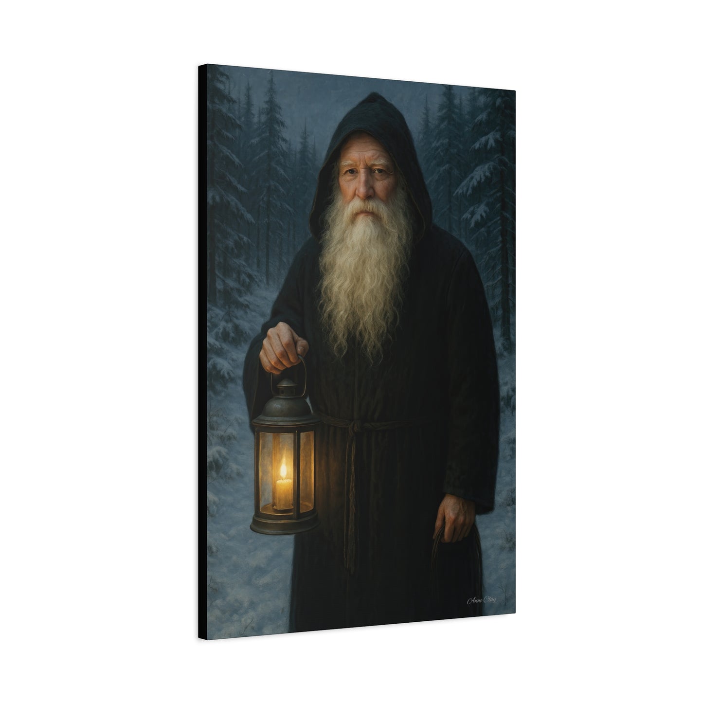 Old World Santa with Lantern Canvas Print, Wall Art, Home Decor, Cabin Vibes, Gift for Him, Rustic Wall Decor, Nature Lover's Gift