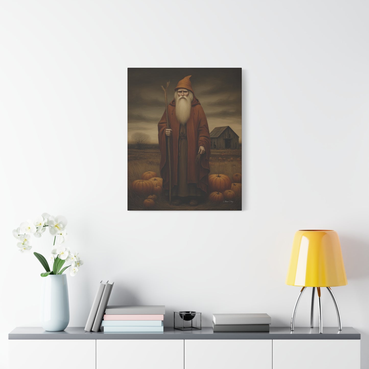 Autumn Santa Canvas Art Print, Fall Decor,