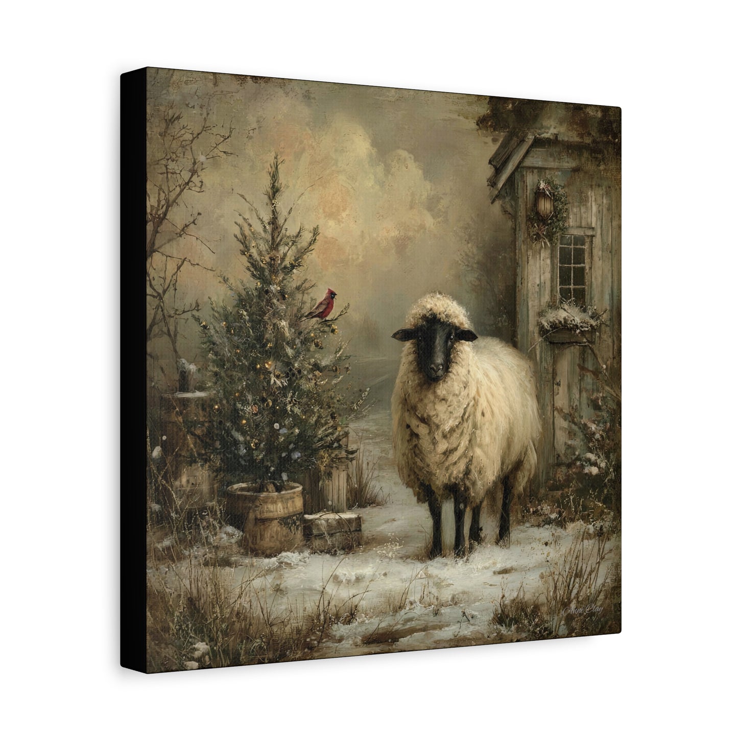 Cozy Farmhouse Canvas Print, Rustic Home Decor, Christmas Wall Art, Sheep Artwork, Winter Landscape Decor, Gift for Animal Lovers
