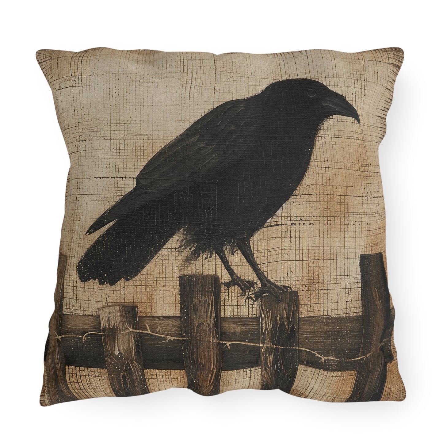 Black Crow on a Fence Outdoor Pillows