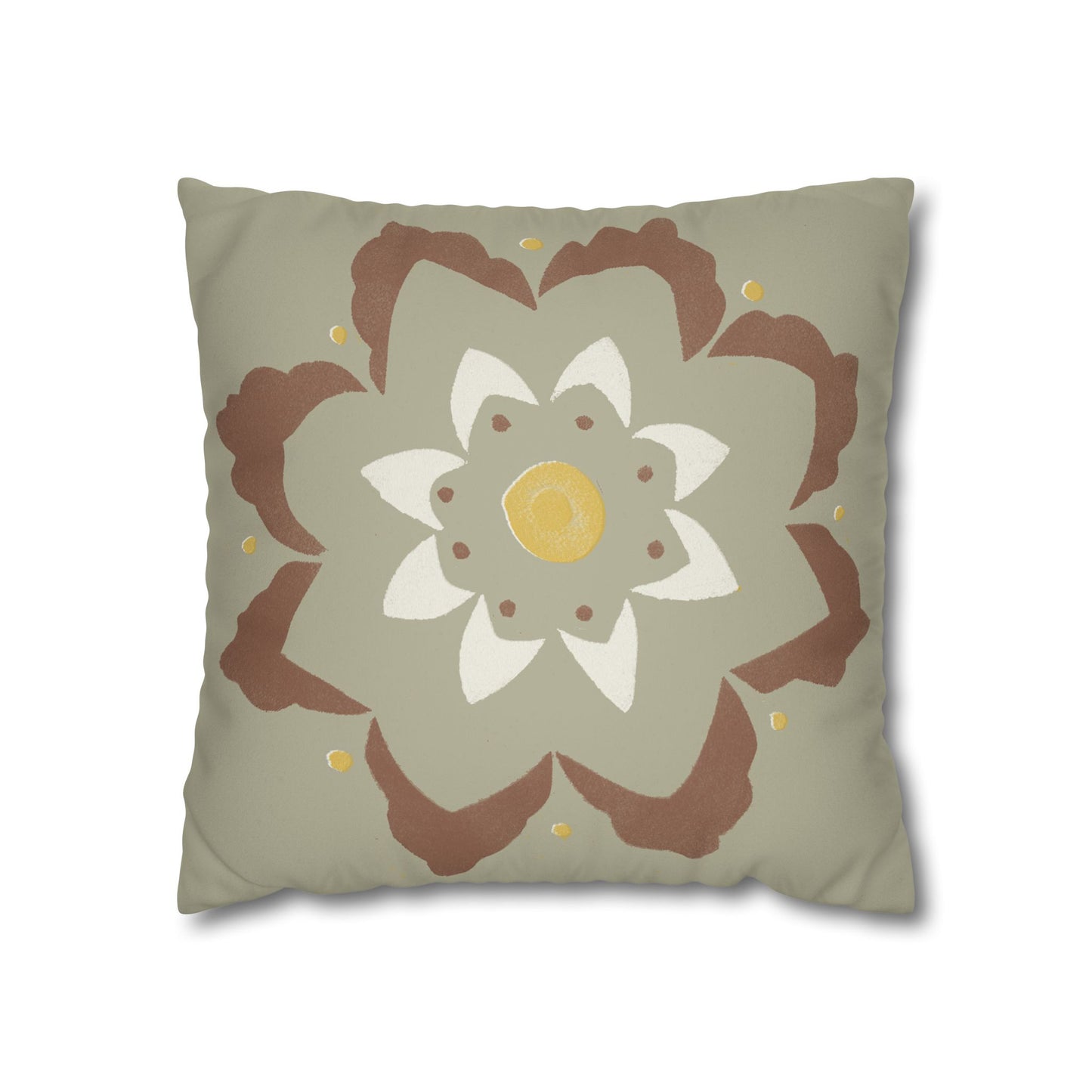 Fantasy Collection Stencil Flower Taupe Faux Suede Square Pillowcase
