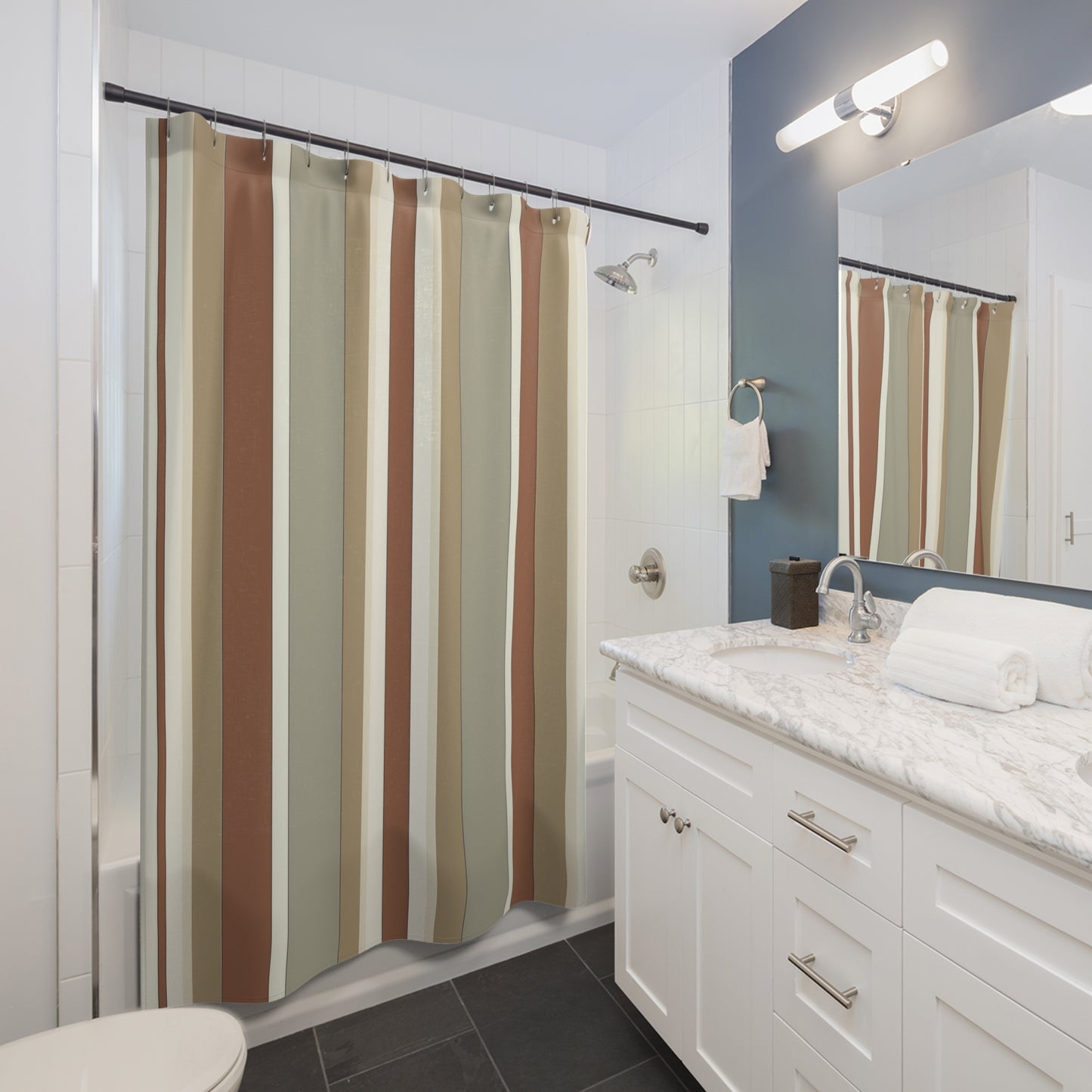 Fantasy Collection Taupe Striped Shower Curtains