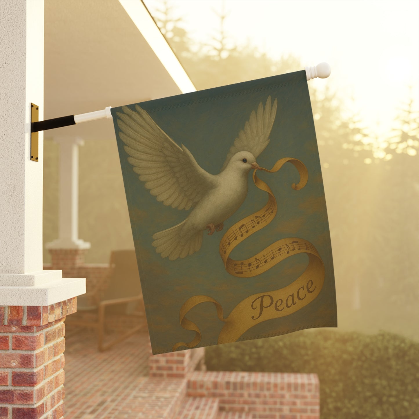 Peaceful Garden Banner with Dove and Musical Ribbon