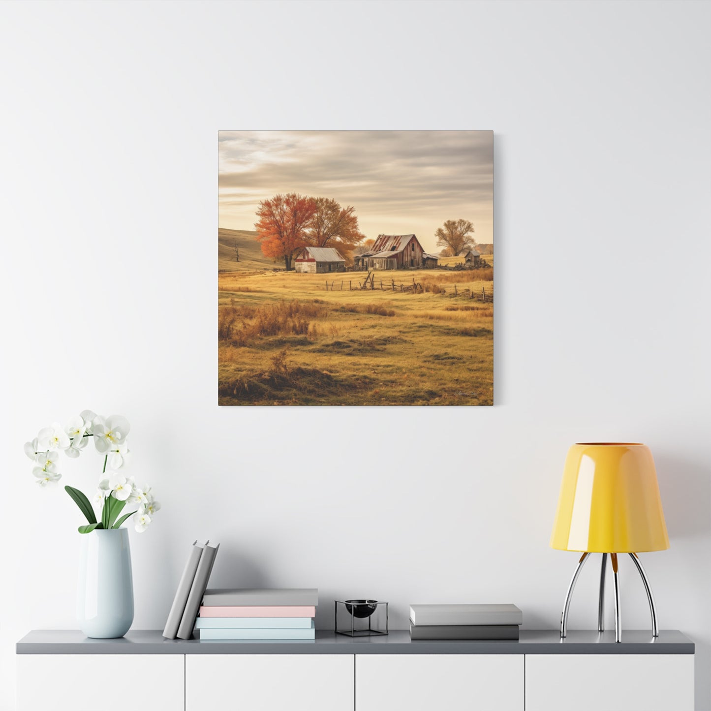 Rustic Farmhouse Canvas Wall Art, Autumn Landscape Decor, Cozy Home Decoration, Farmhouse Style Gift, Rustic Wall Art for All Occasions