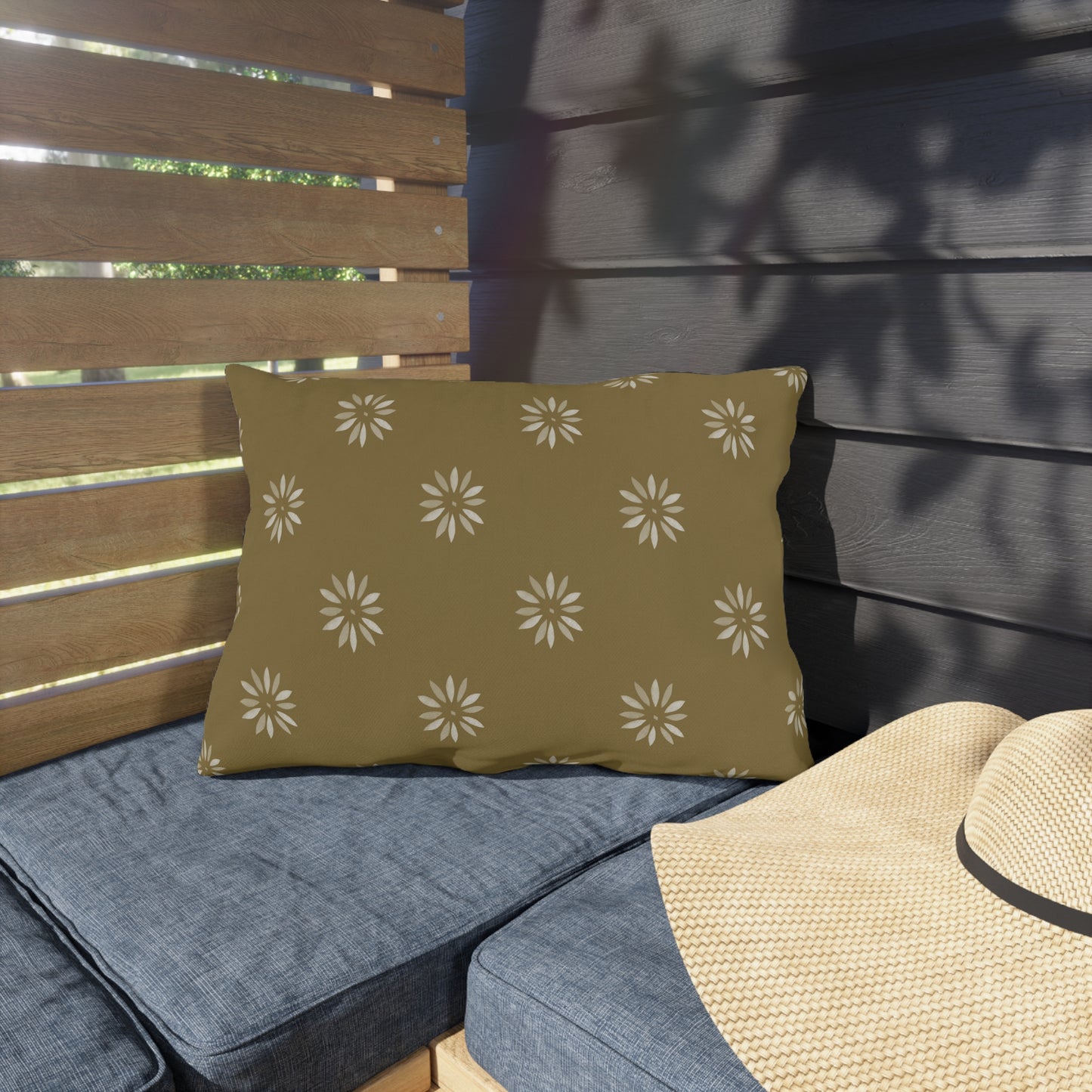 Boho Floral Outdoor Pillows - Soft Green Cushion for Patio Decor