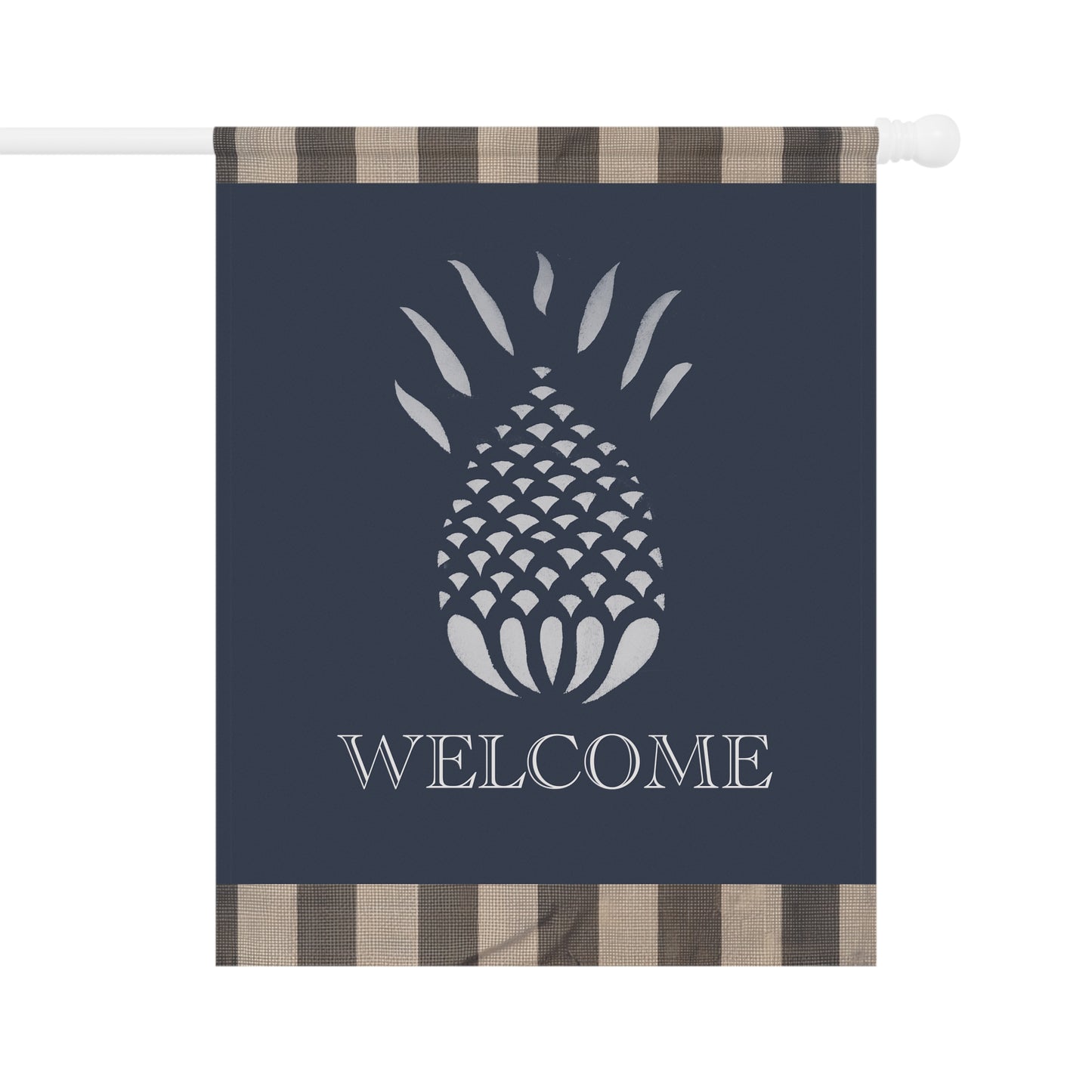 Blue and White Stripped Stencil Pineapple Garden & House Banner