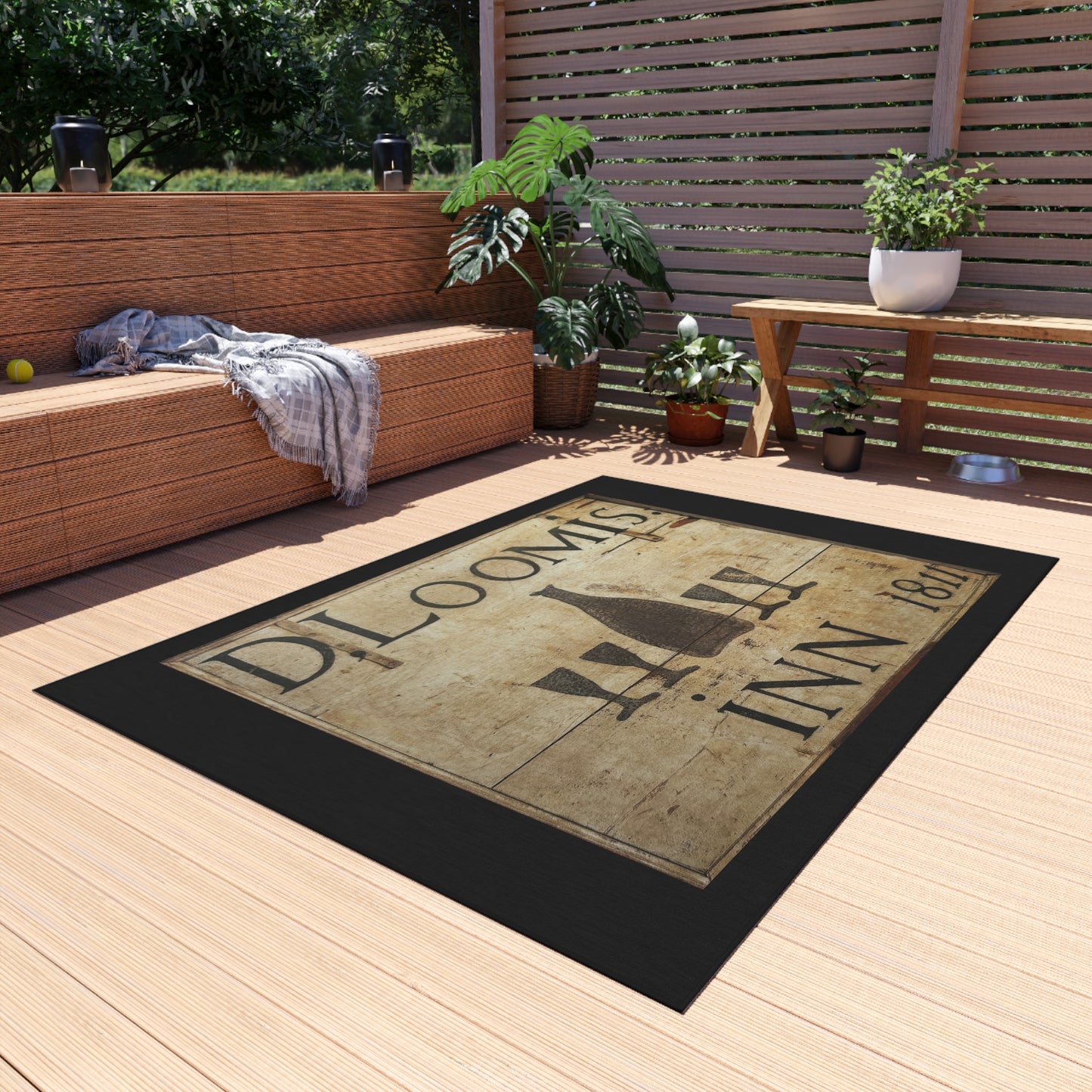 Vintage D. Loomis Inn Outdoor Rug – Perfect for Patios & Garden Gatherings