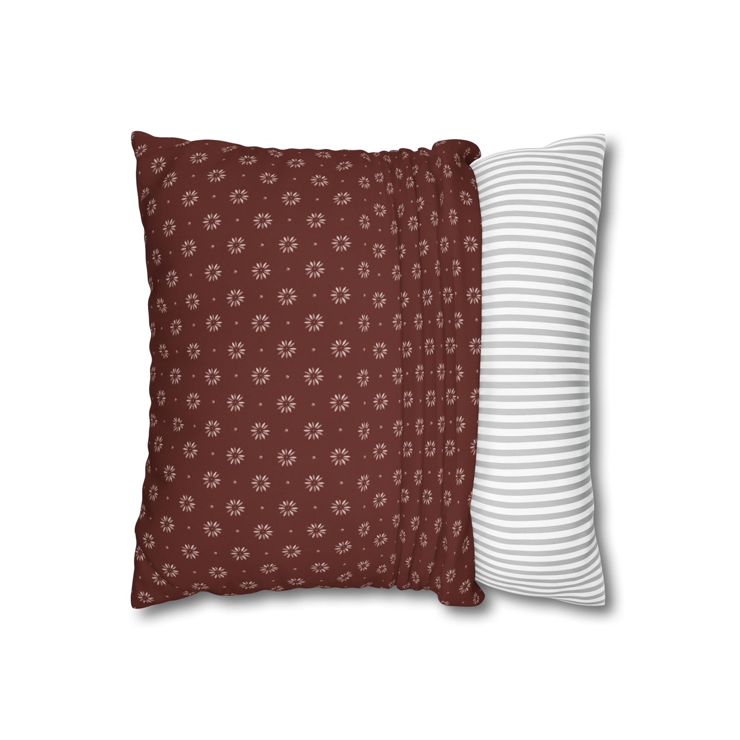Petal Stencils on Red Square Poly Canvas Pillowcase