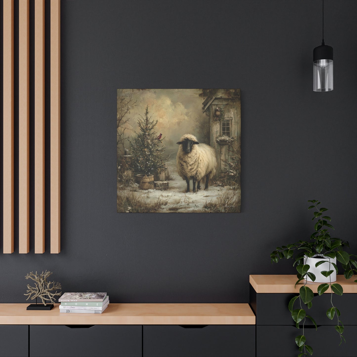 Cozy Farmhouse Canvas Print, Rustic Home Decor, Christmas Wall Art, Sheep Artwork, Winter Landscape Decor, Gift for Animal Lovers