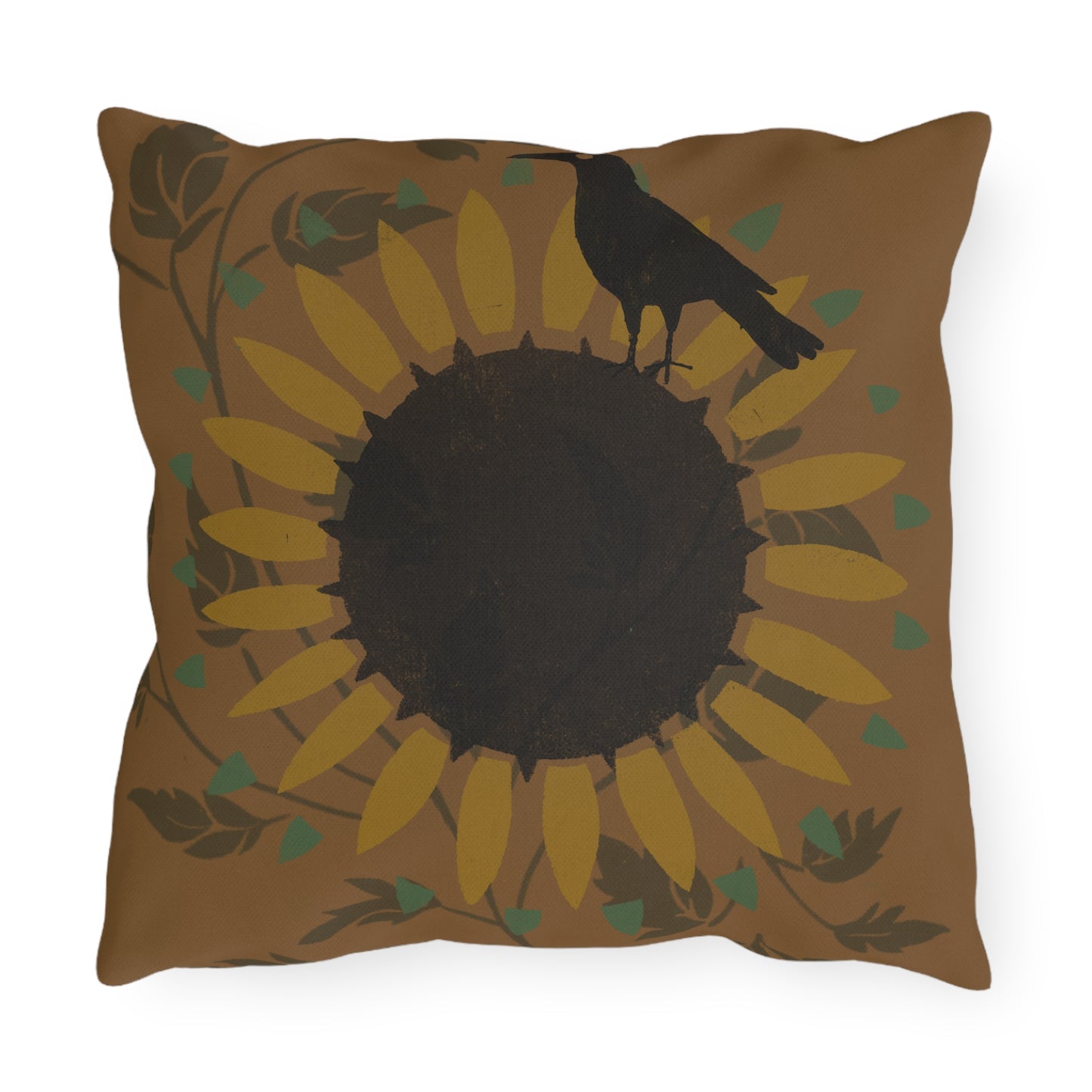 Crow on Sundlfoew Stencil on Gold Outdoor Pillows