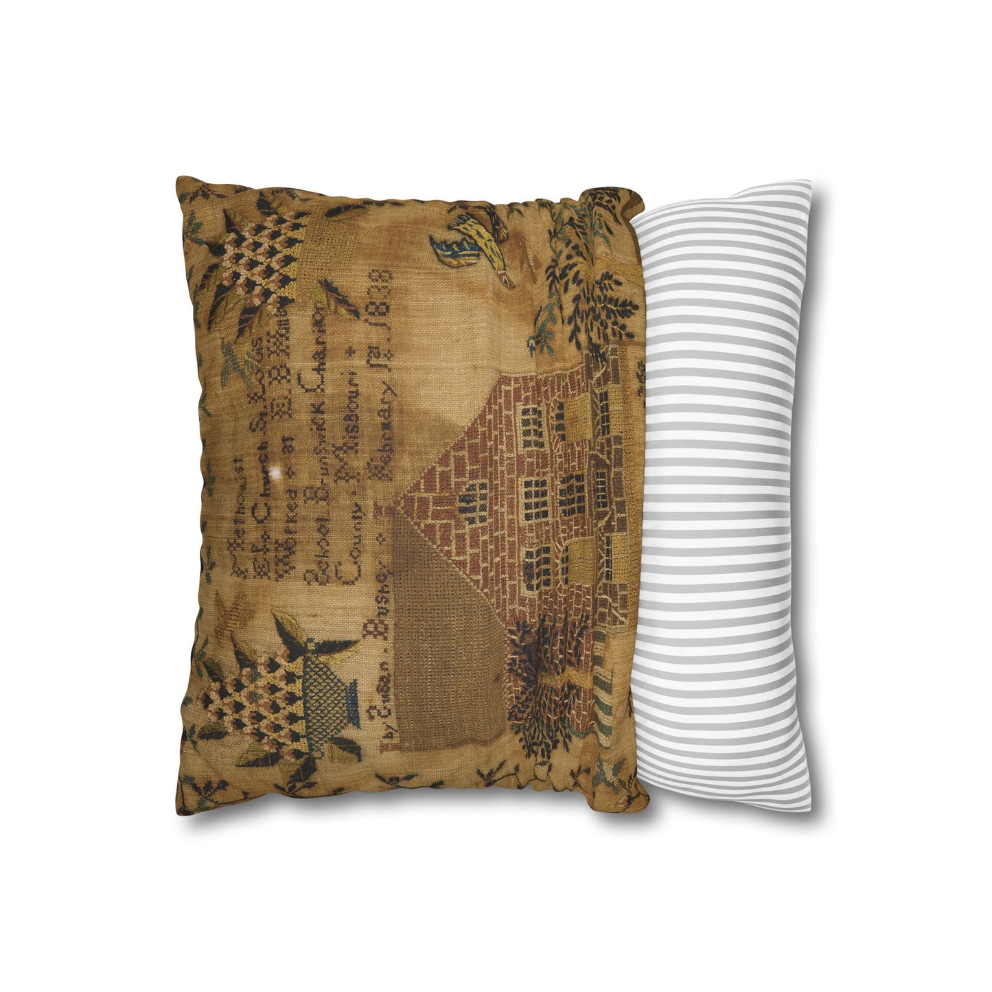 Vintage-Inspired Faux Suede Pillowcase with Farmhouse Design