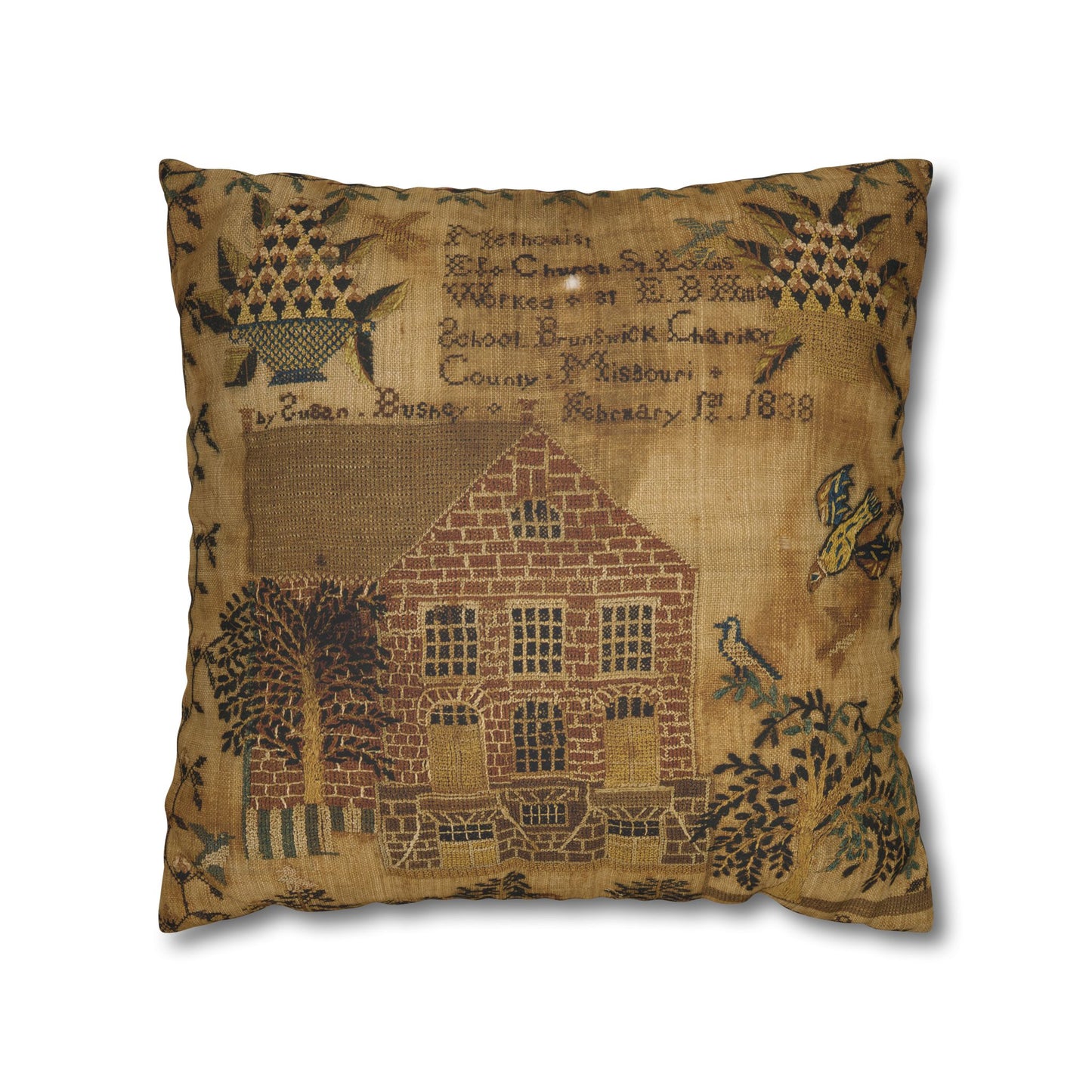Vintage-Inspired Faux Suede Pillowcase with Farmhouse Design