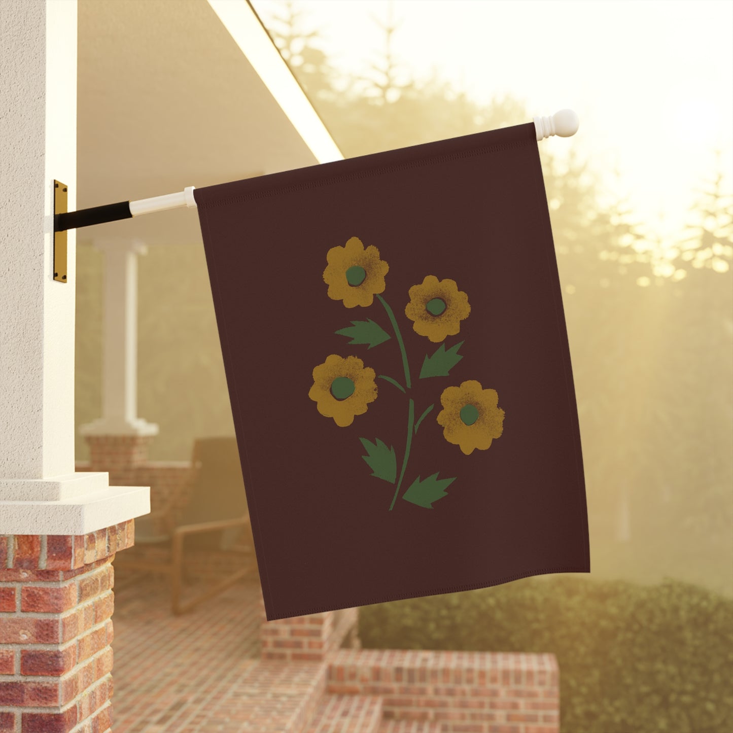 Stencilled Flower on Country Red Garden & House Banner