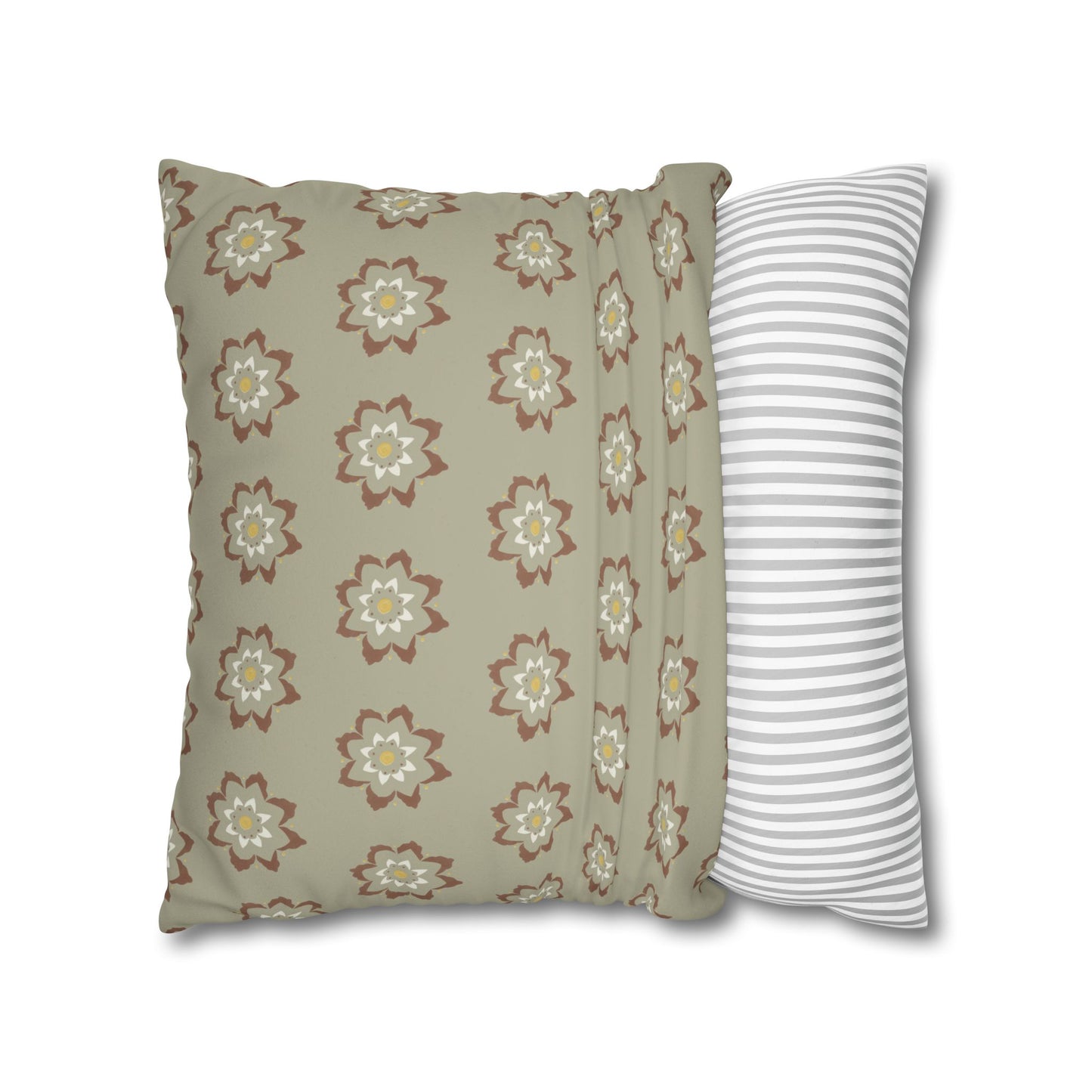 Fantasy Collection Taupe Small Flower Stencil Faux Suede Square Pillowcase
