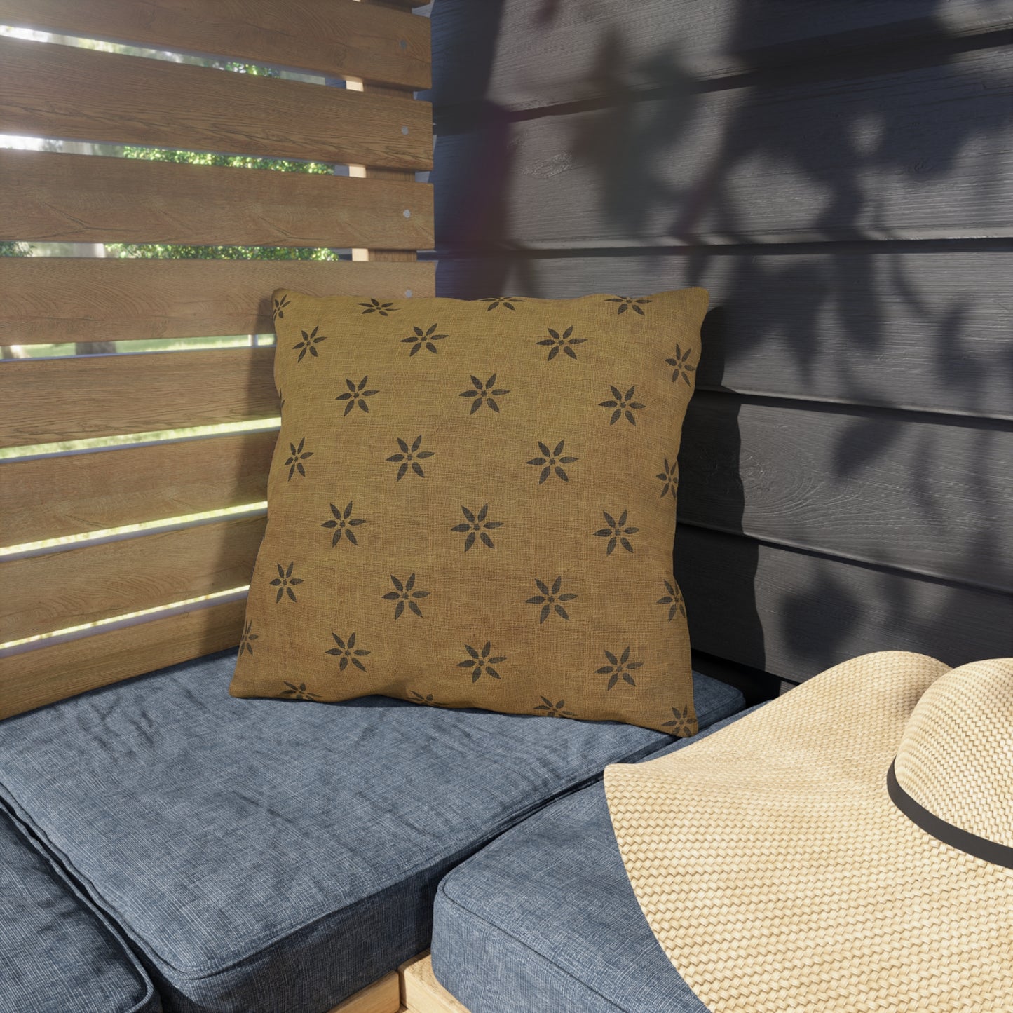 Grungy Burlap style Stencil Petals Outdoor Pillows