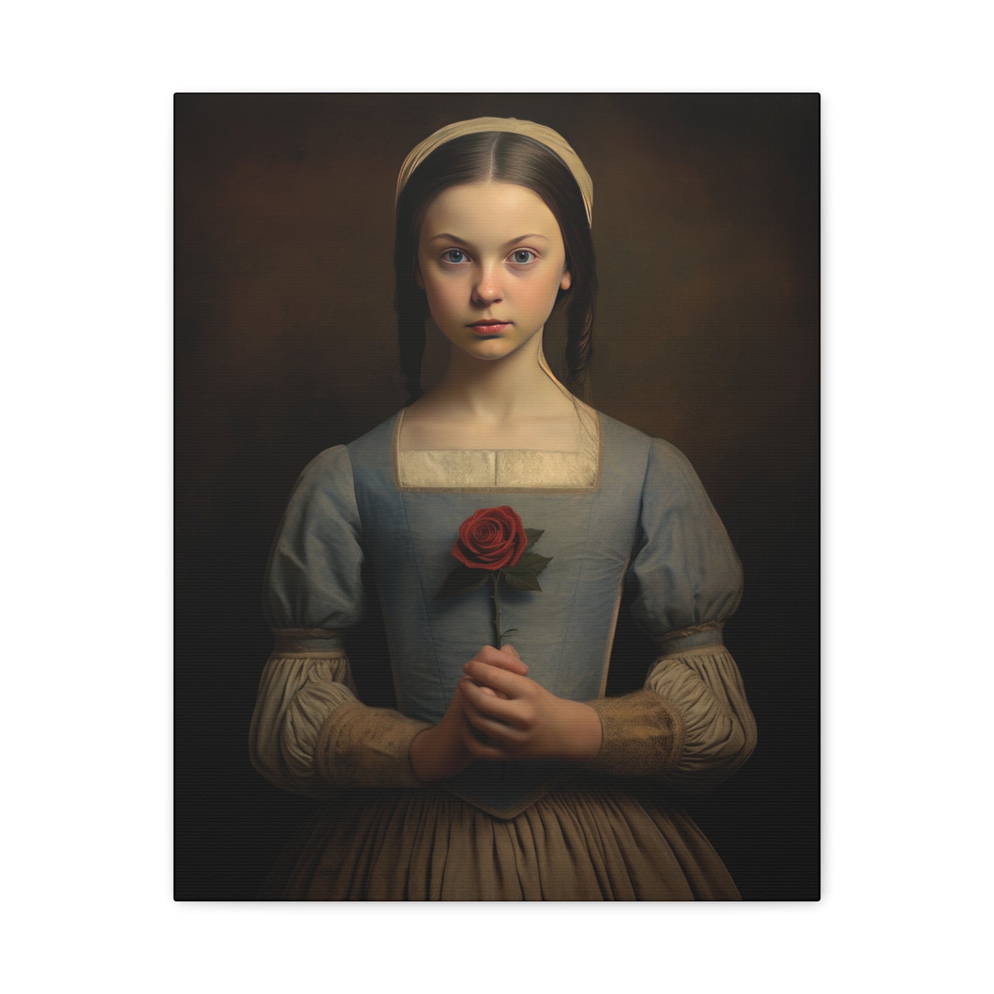 Vintage Girl with Rose Matte Canvas Wall Art
