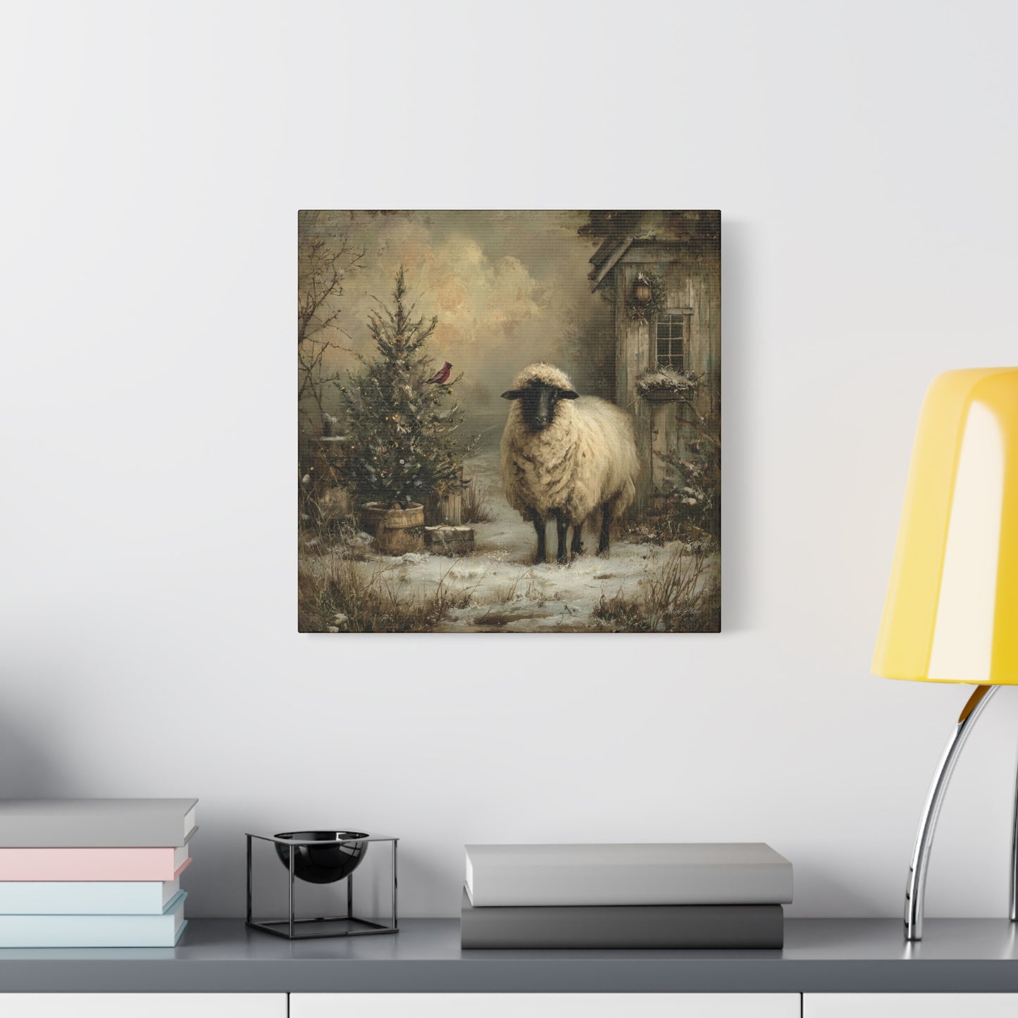 Cozy Farmhouse Canvas Print, Rustic Home Decor, Christmas Wall Art, Sheep Artwork, Winter Landscape Decor, Gift for Animal Lovers
