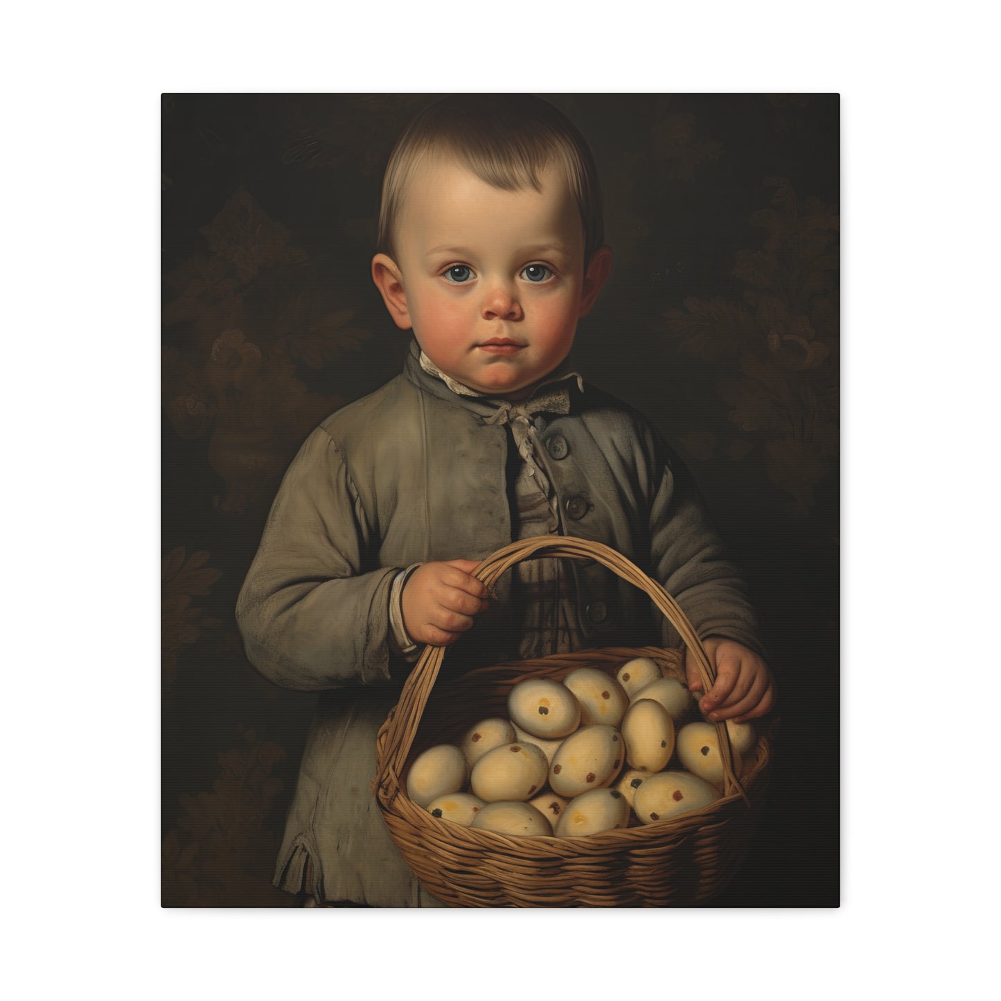 Boy with Eggs Whimsical Child Portrait Canvas Art - Vintage Decor for Home