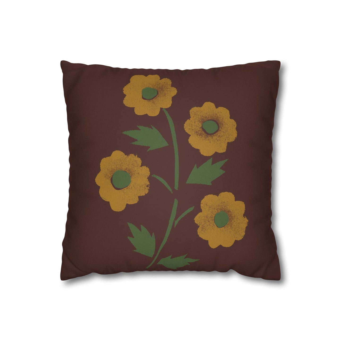 Stencilled Flower on Country Red Faux Suede Square Pillowcase
