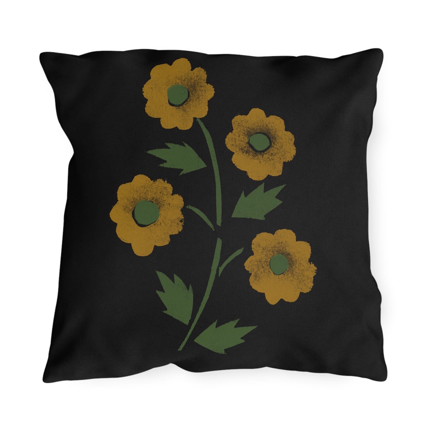 Stencil Flowers on Black Outdoor Pillows