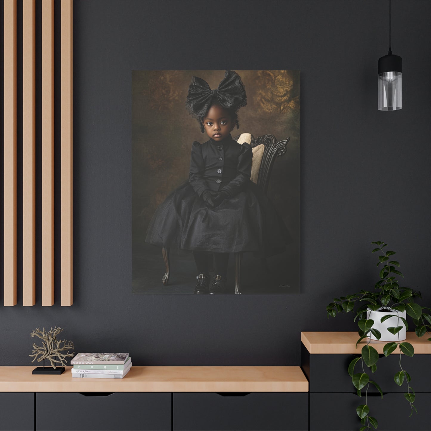 Sweet Pea Artistic Canvas Print of Poised Girl in Black Attire - Gallery Wall Decor