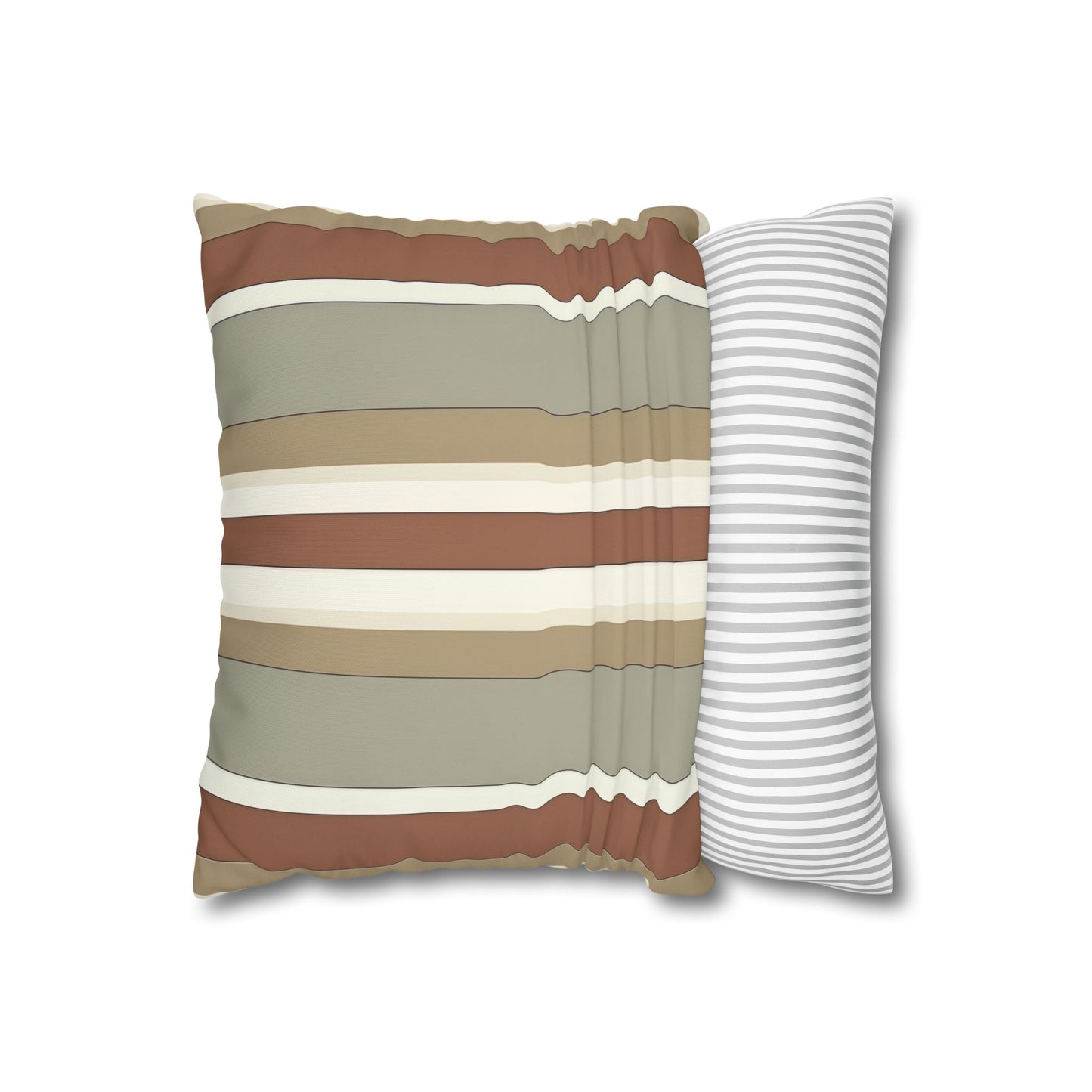 Fantasy Collection Taupe Stripes Square Poly Canvas Pillowcase