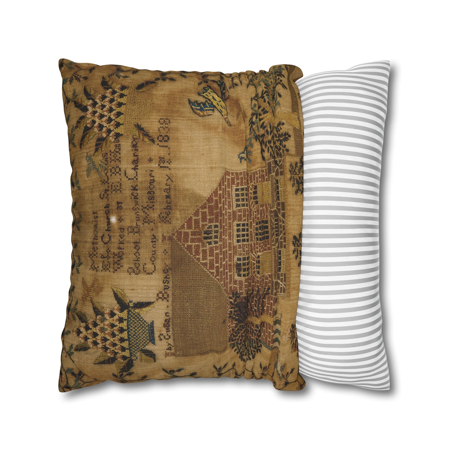 Gritty Prim Sampler Square Poly Canvas Pillowcase