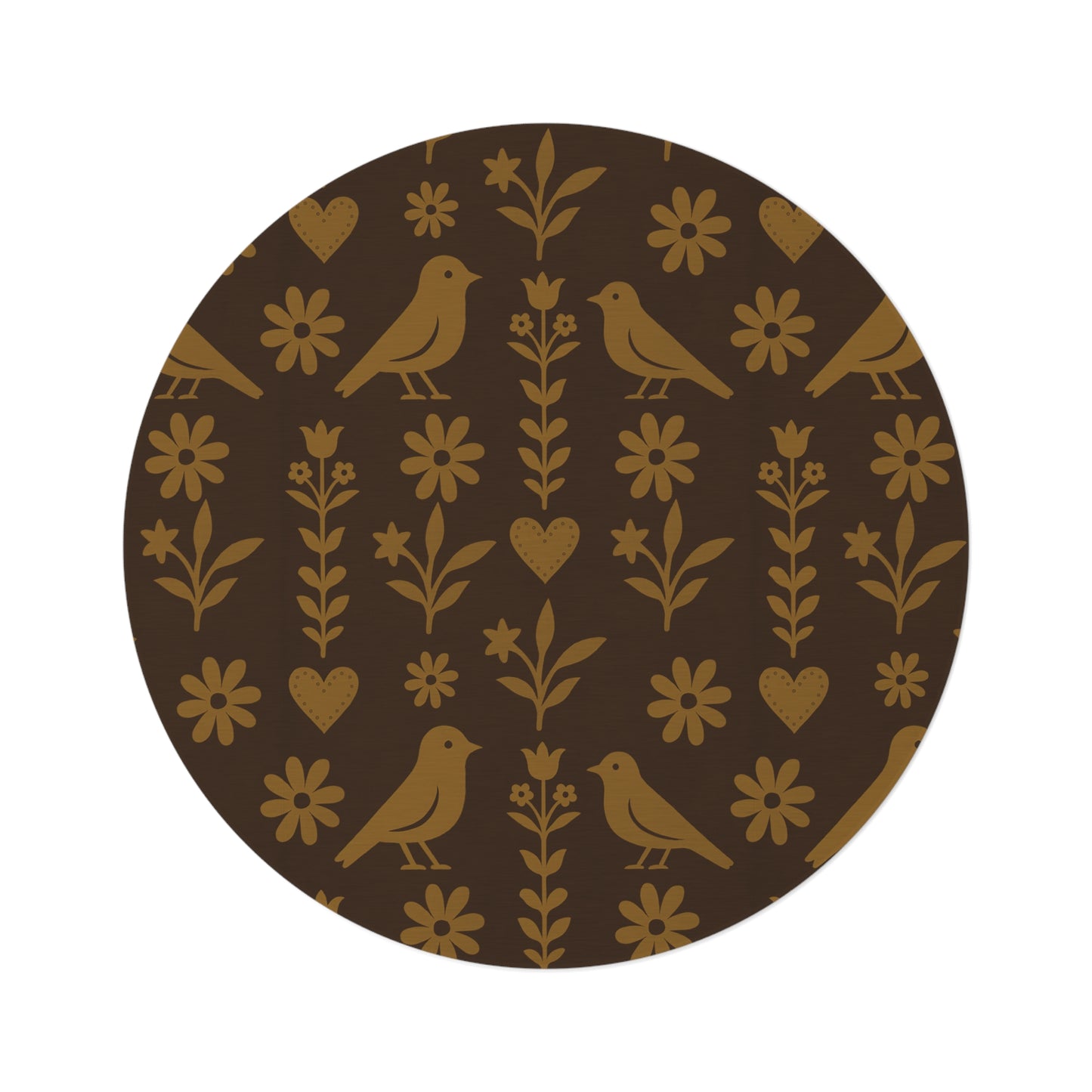 Rustic Round Rug - Boho Decor for Living Room, Bedroom, Floor Mat, Cozy Home, Bird & Floral Design