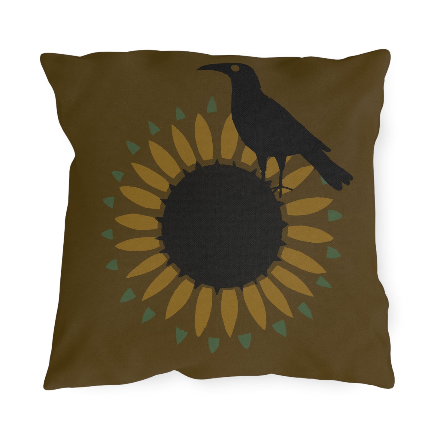 Sunfloer and Crow on Deep Putty Outdoor Pillows
