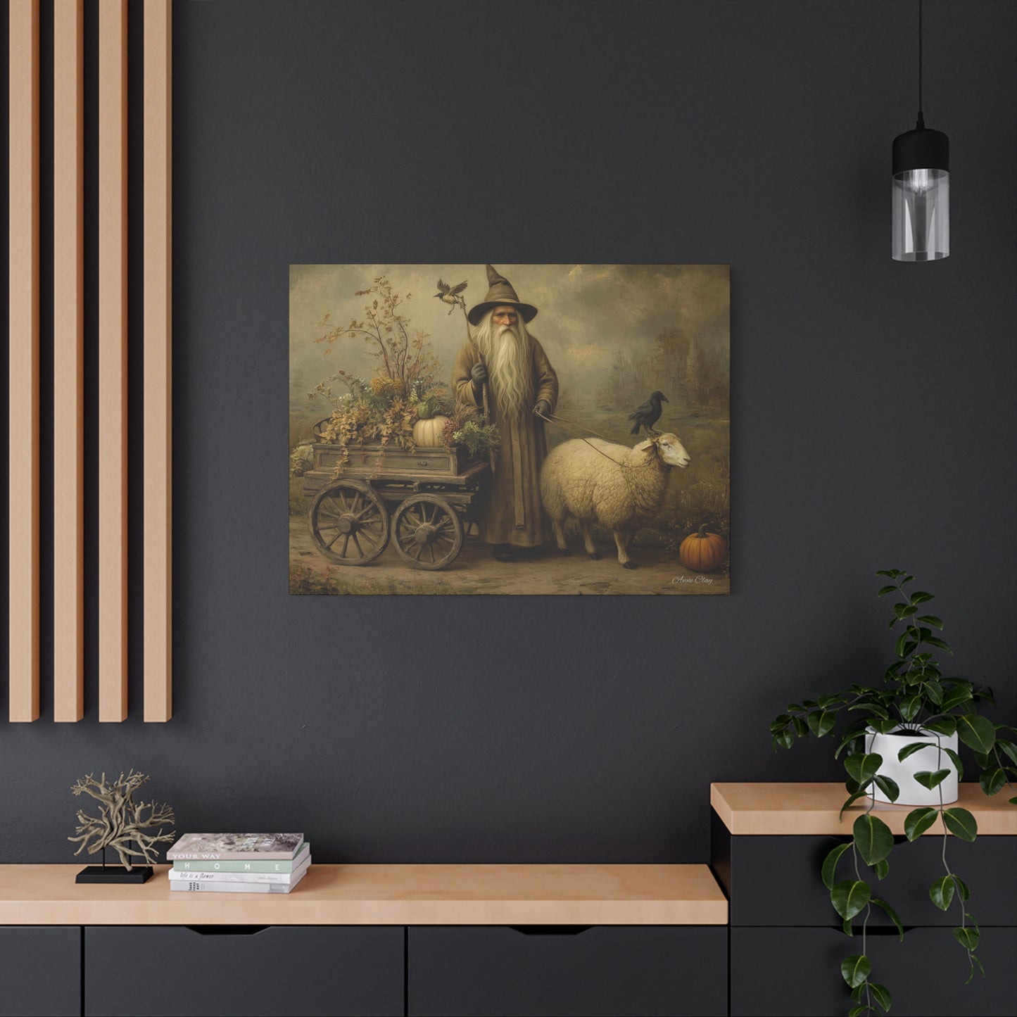 Whimsical Harvest Canvas Art, Autumn Decor, Farmhouse Wall Art, Mythical Wizard Artwork, Halloween & Thanksgiving Decoration